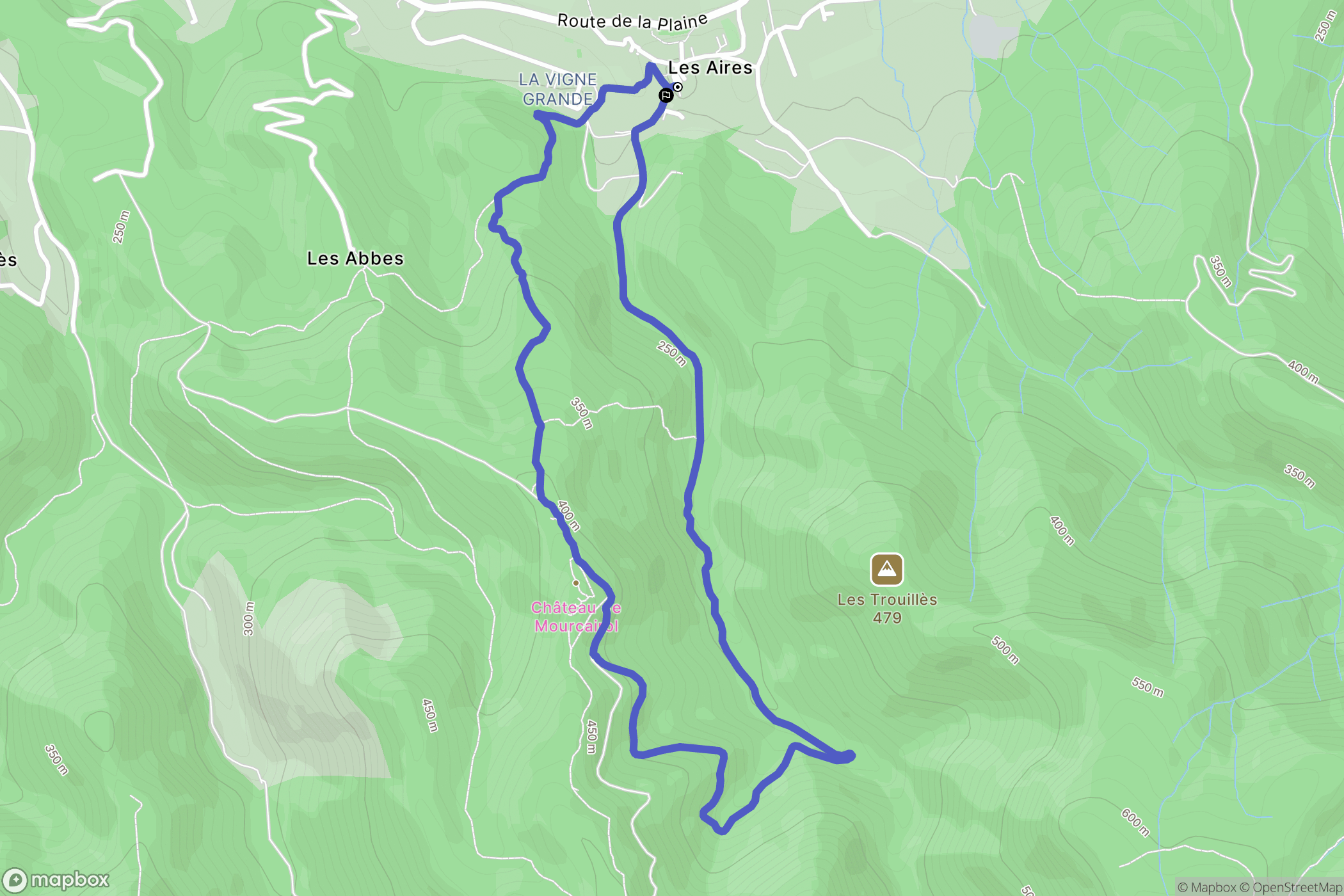 Les Aires : carte du parcours de randonnée - France