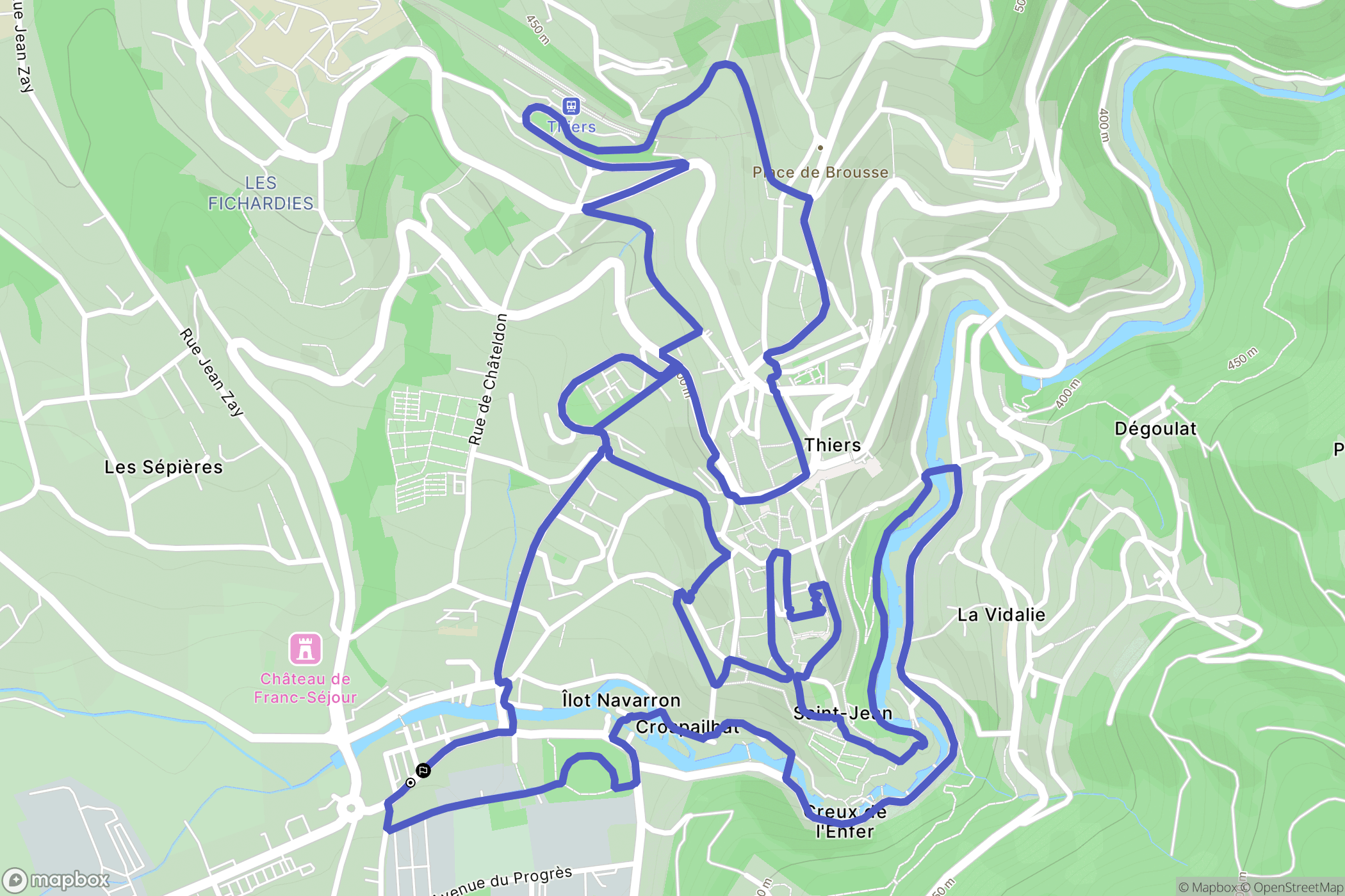 Thiers : carte du parcours de randonnée - France