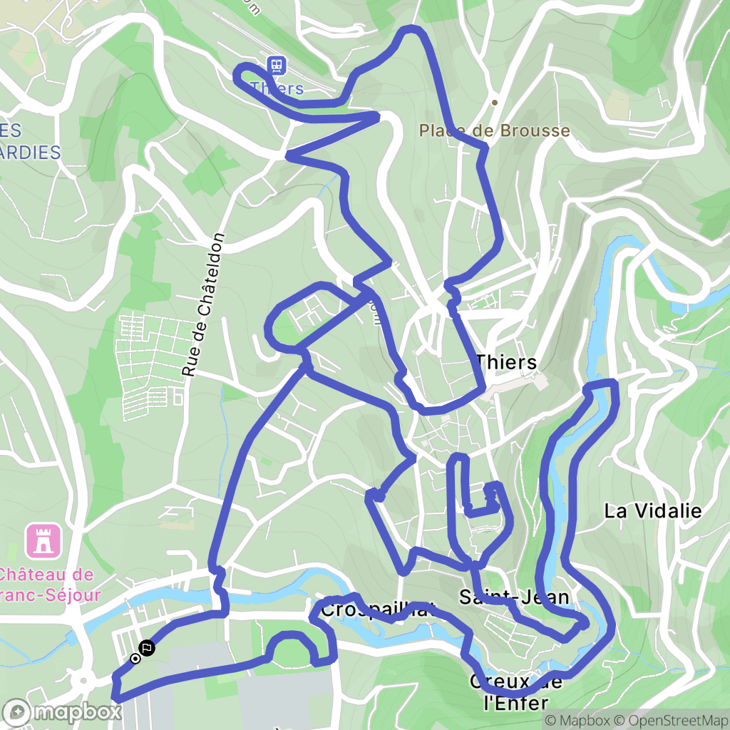 Thiers : carte du parcours de randonnée - France