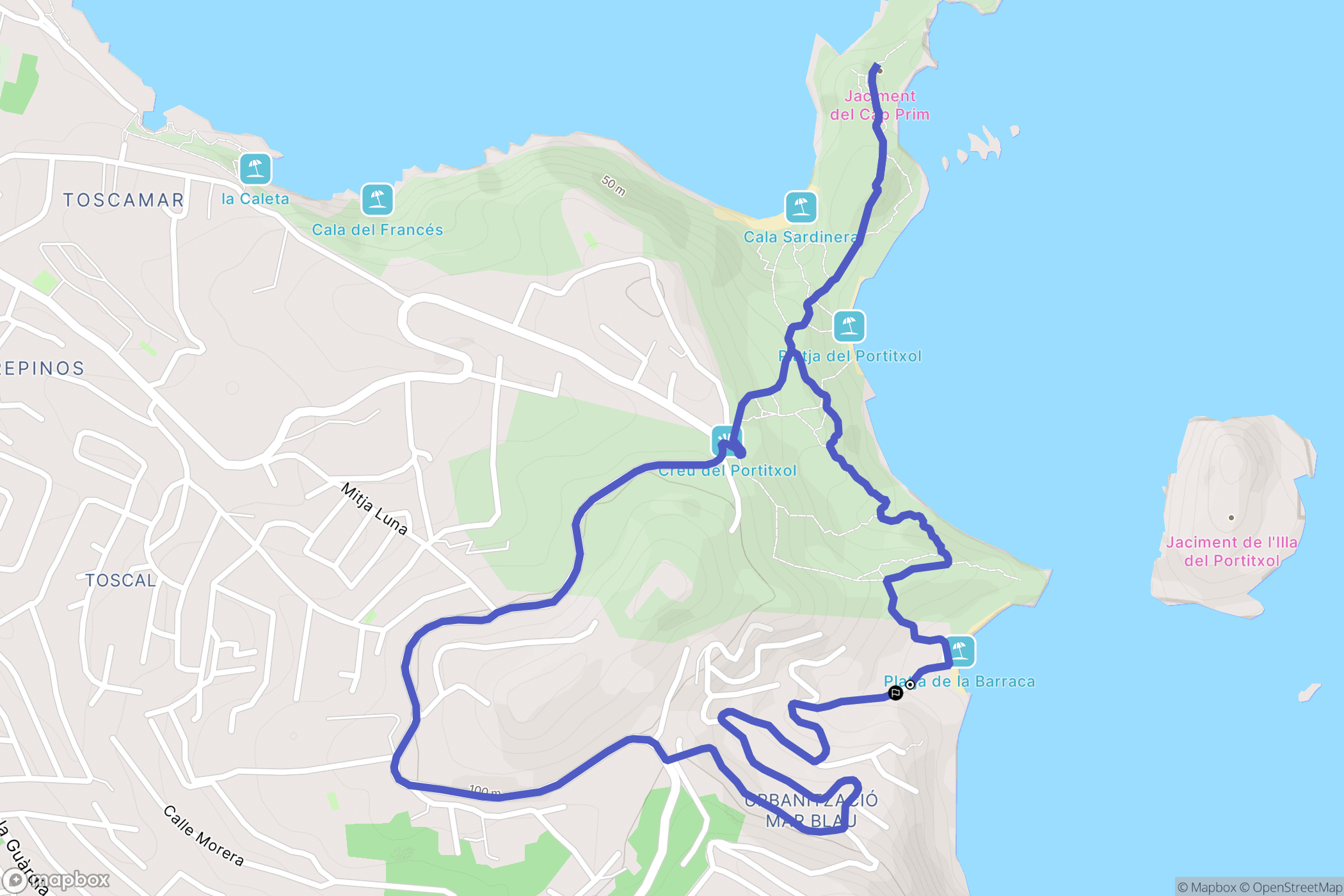 la Mar Blava : carte du parcours de randonnée - Spain