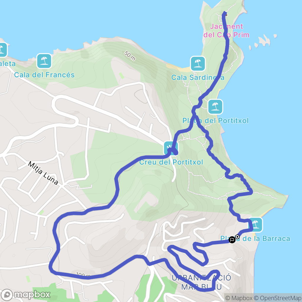 la Mar Blava : carte du parcours de randonnée - Spain