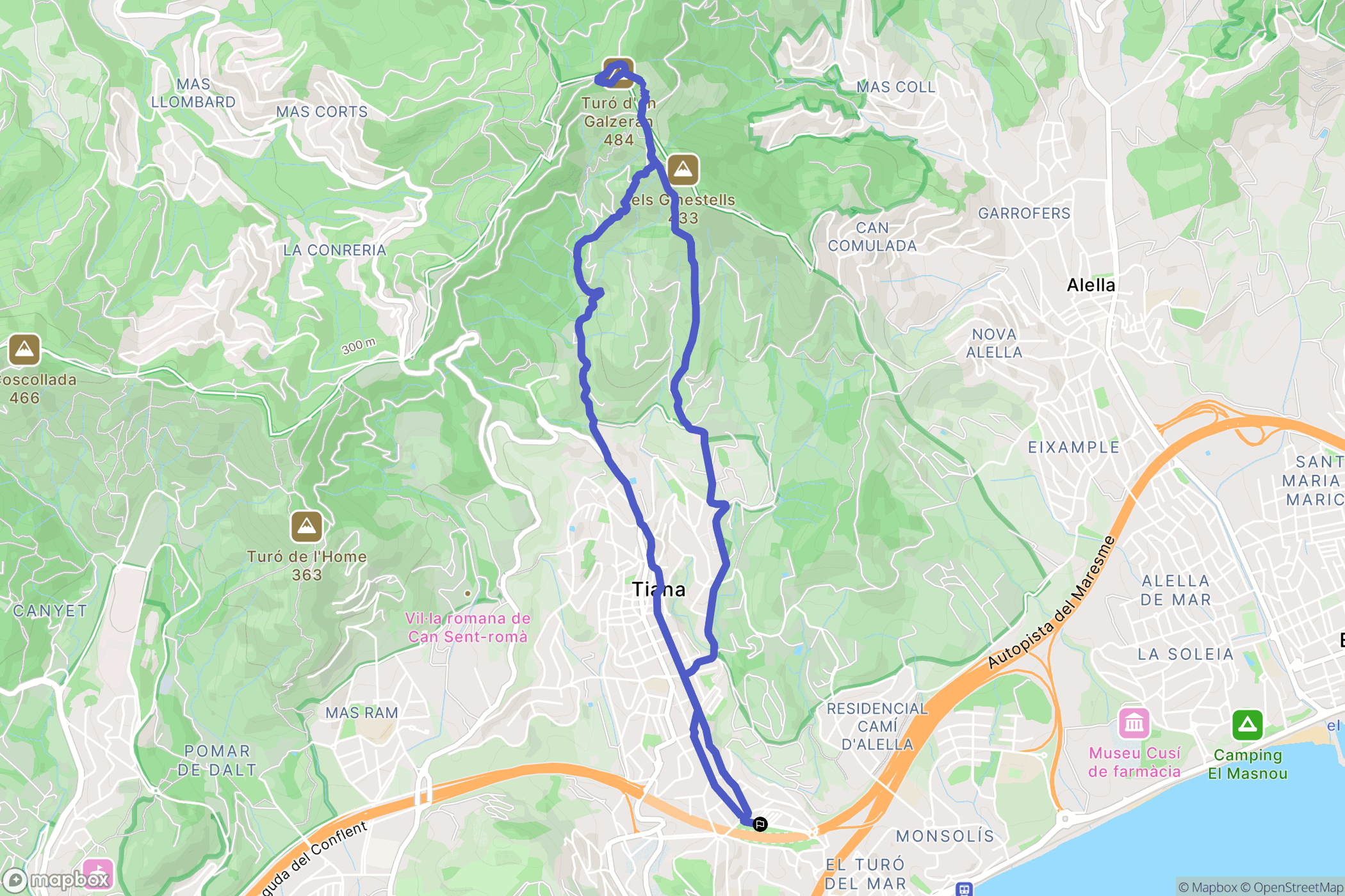 Montgat : carte du parcours de randonnée - Spain