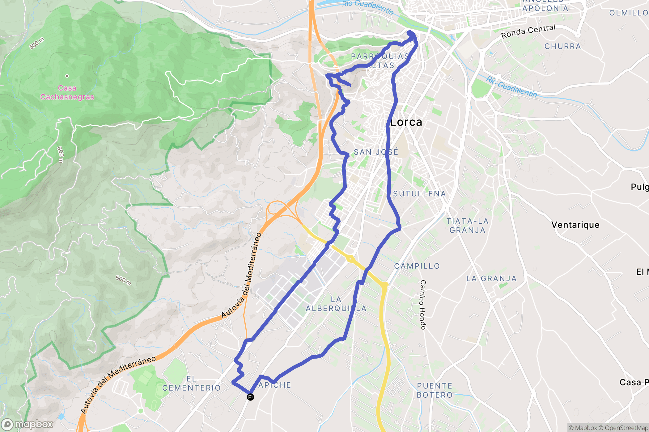 Lorca : carte du parcours de randonnée - Spain