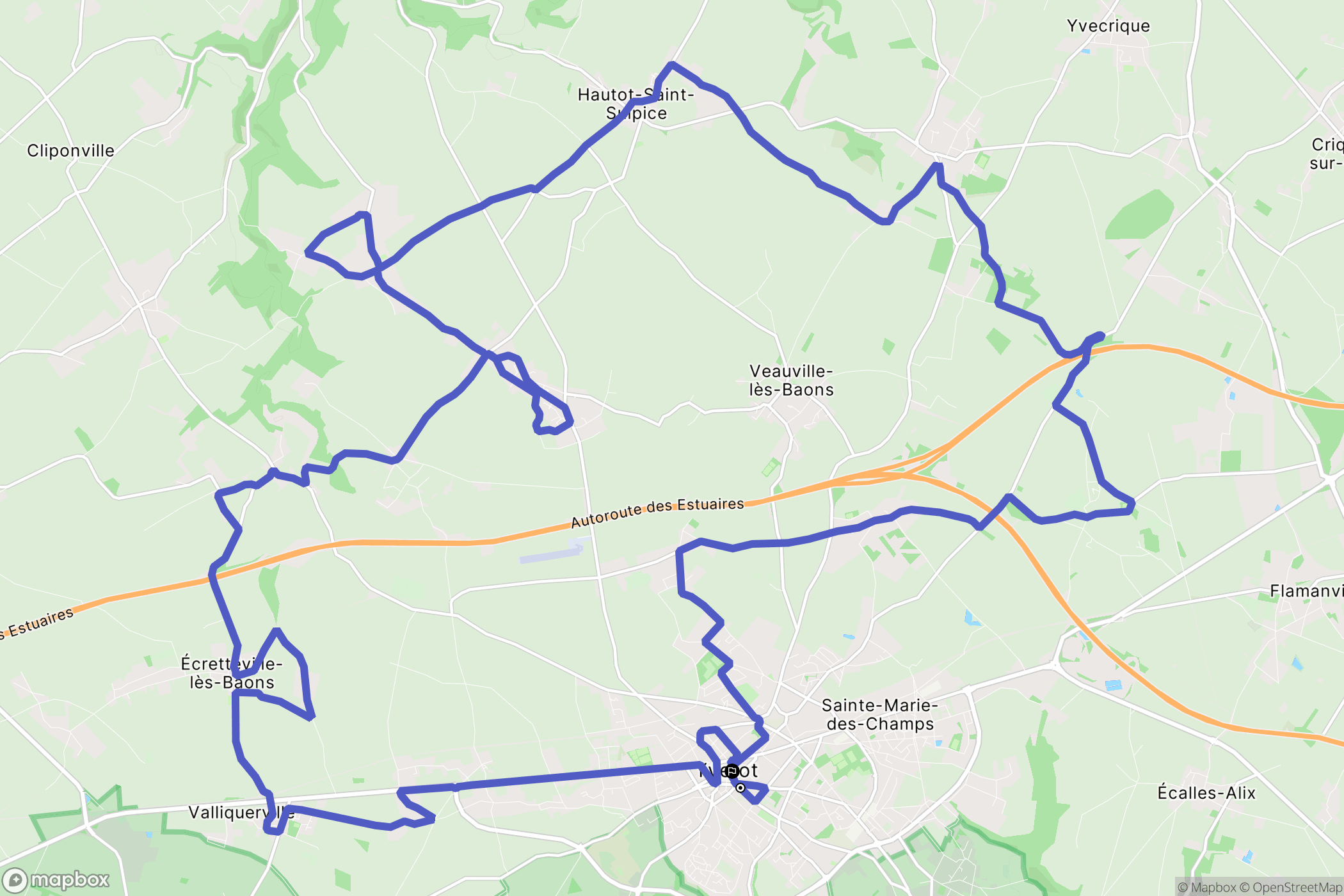 Yvetot : carte du parcours de randonnée - France