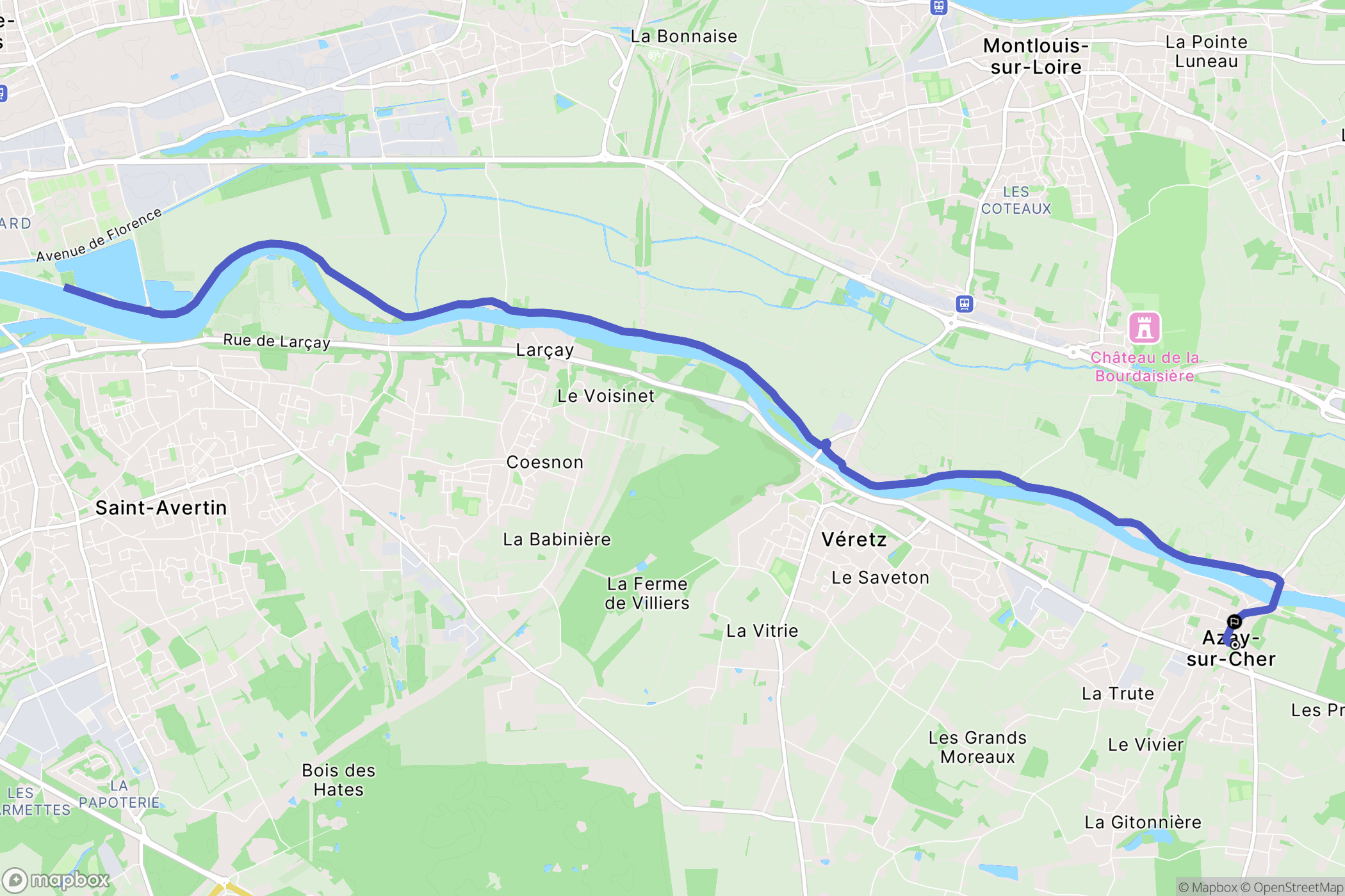 Azay-sur-Cher : carte du parcours de randonnée - France