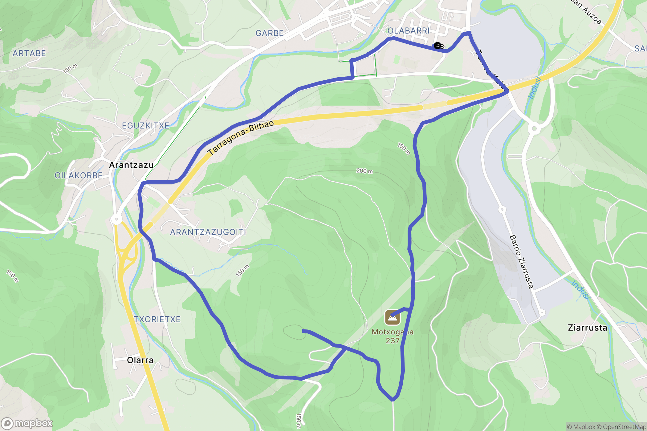 Olabarri : carte du parcours de randonnée - Spain