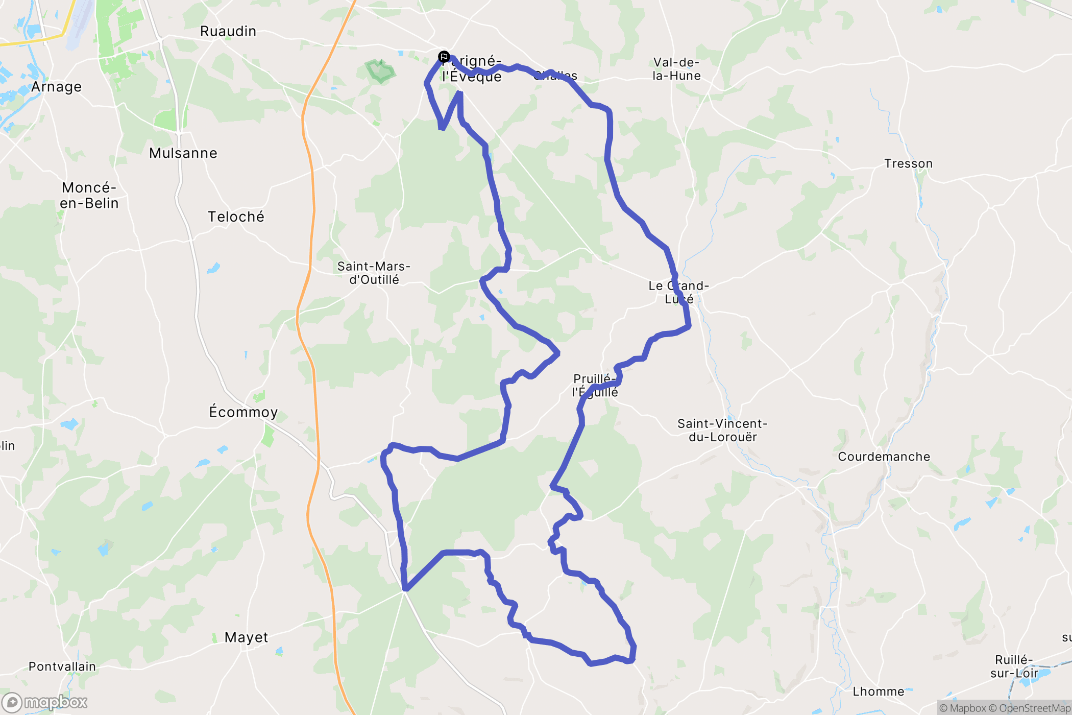 Parigné-l'Évêque : carte du parcours de randonnée - France