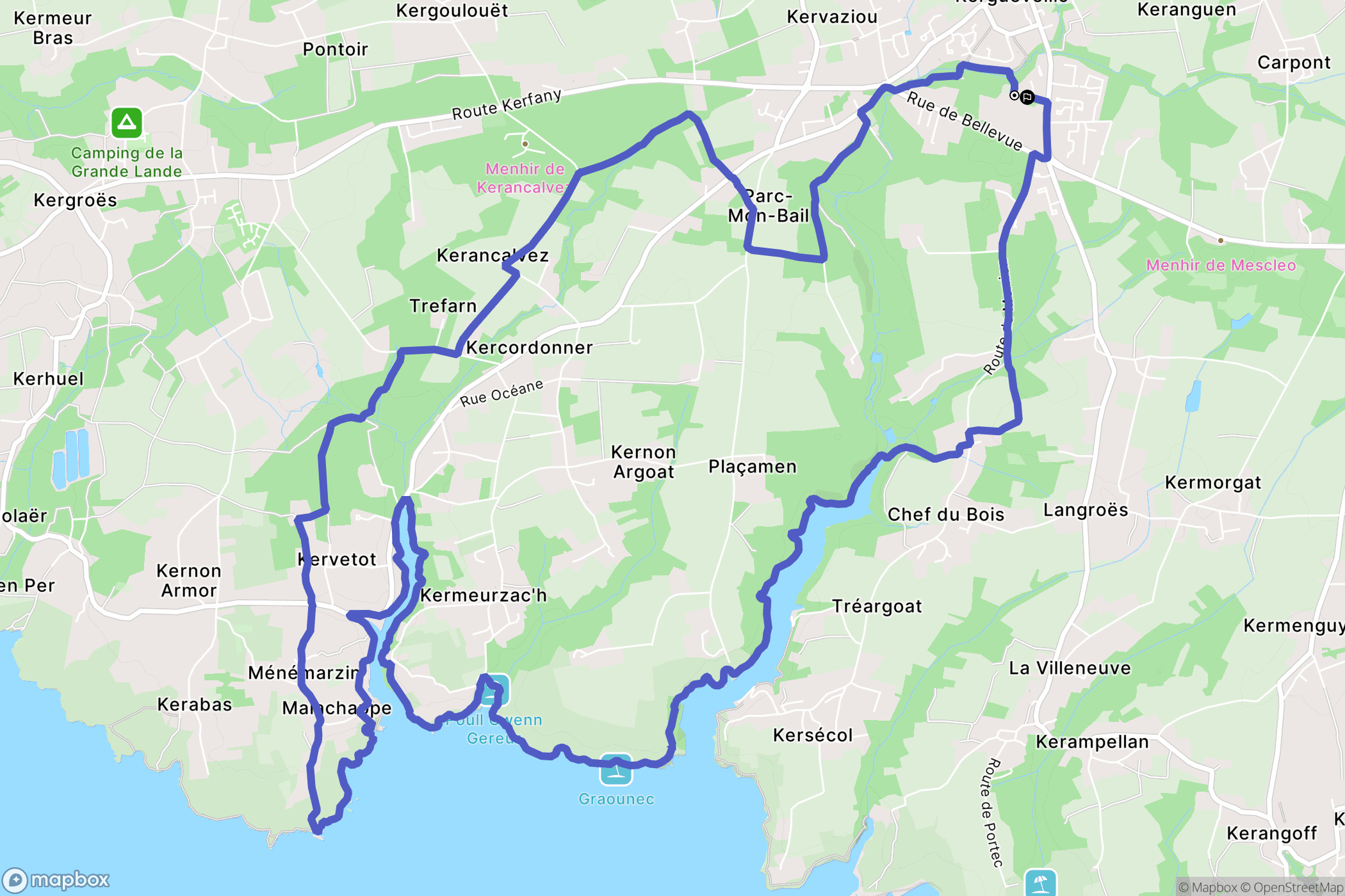 Moëlan-sur-Mer : carte du parcours de randonnée - France