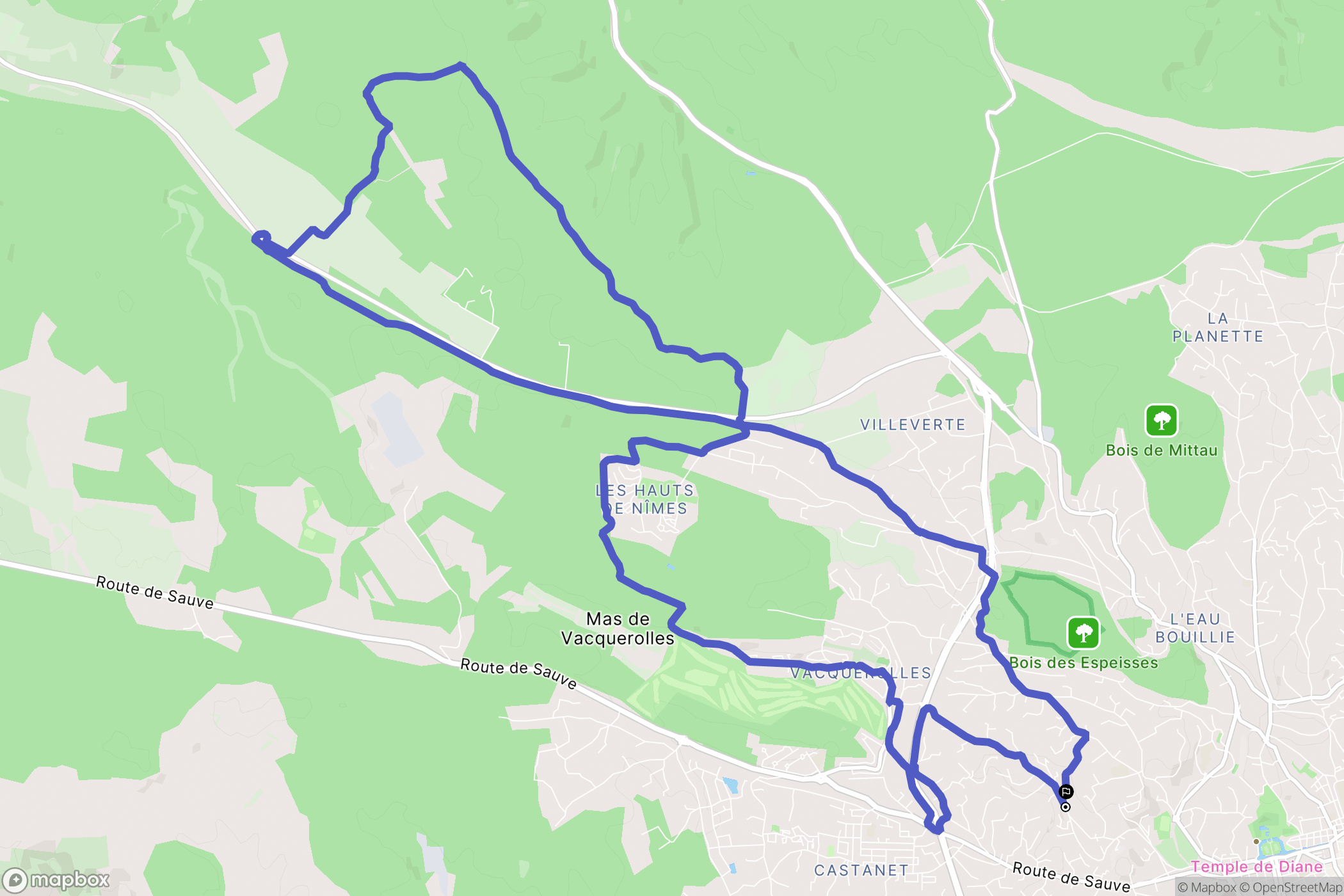 Nîmes : carte du parcours de randonnée - France