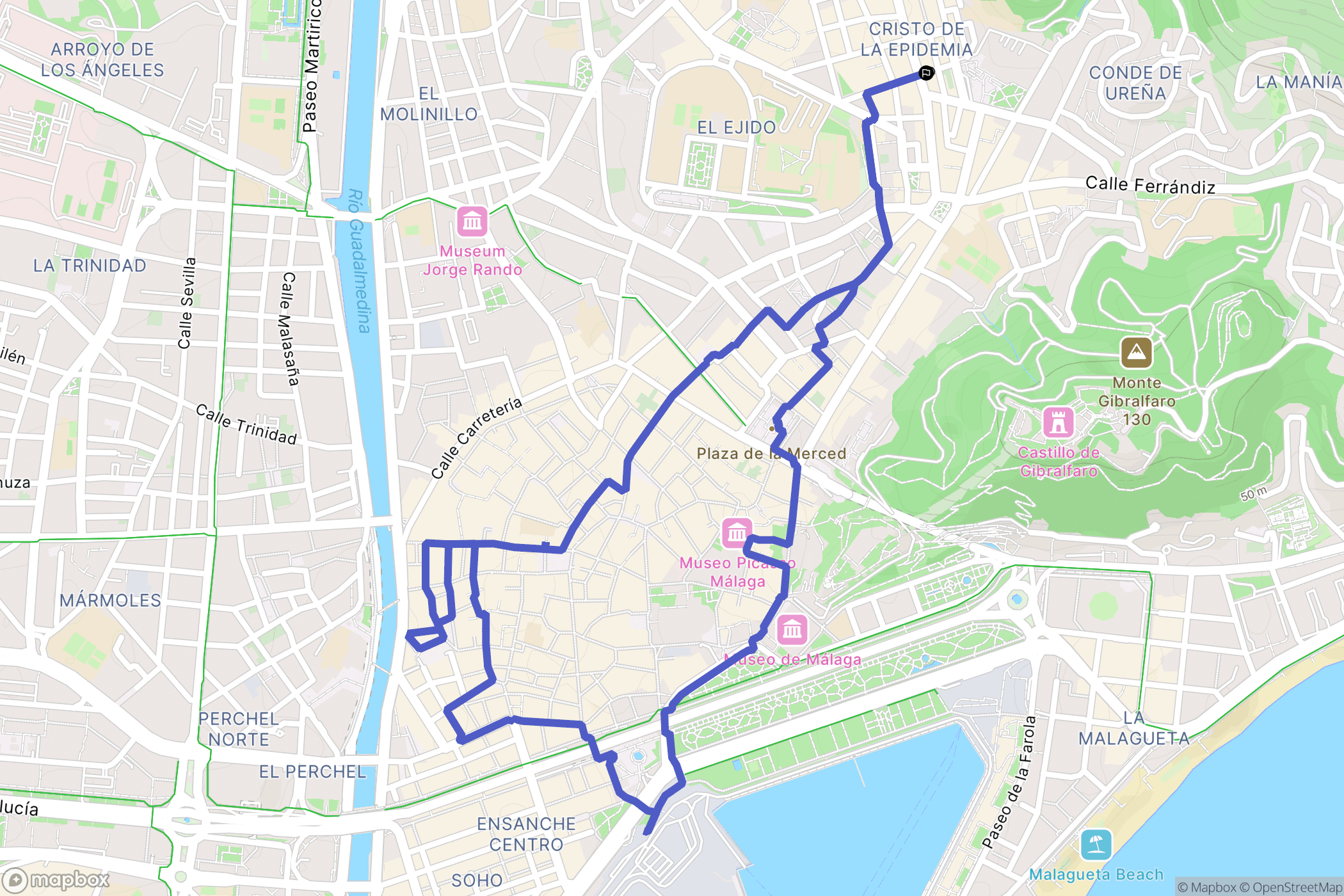 Málaga : carte du parcours de randonnée - Spain