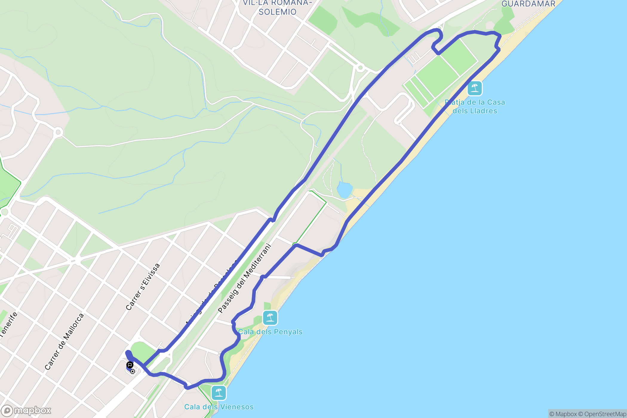 Miami Platja : carte du parcours de randonnée - Spain