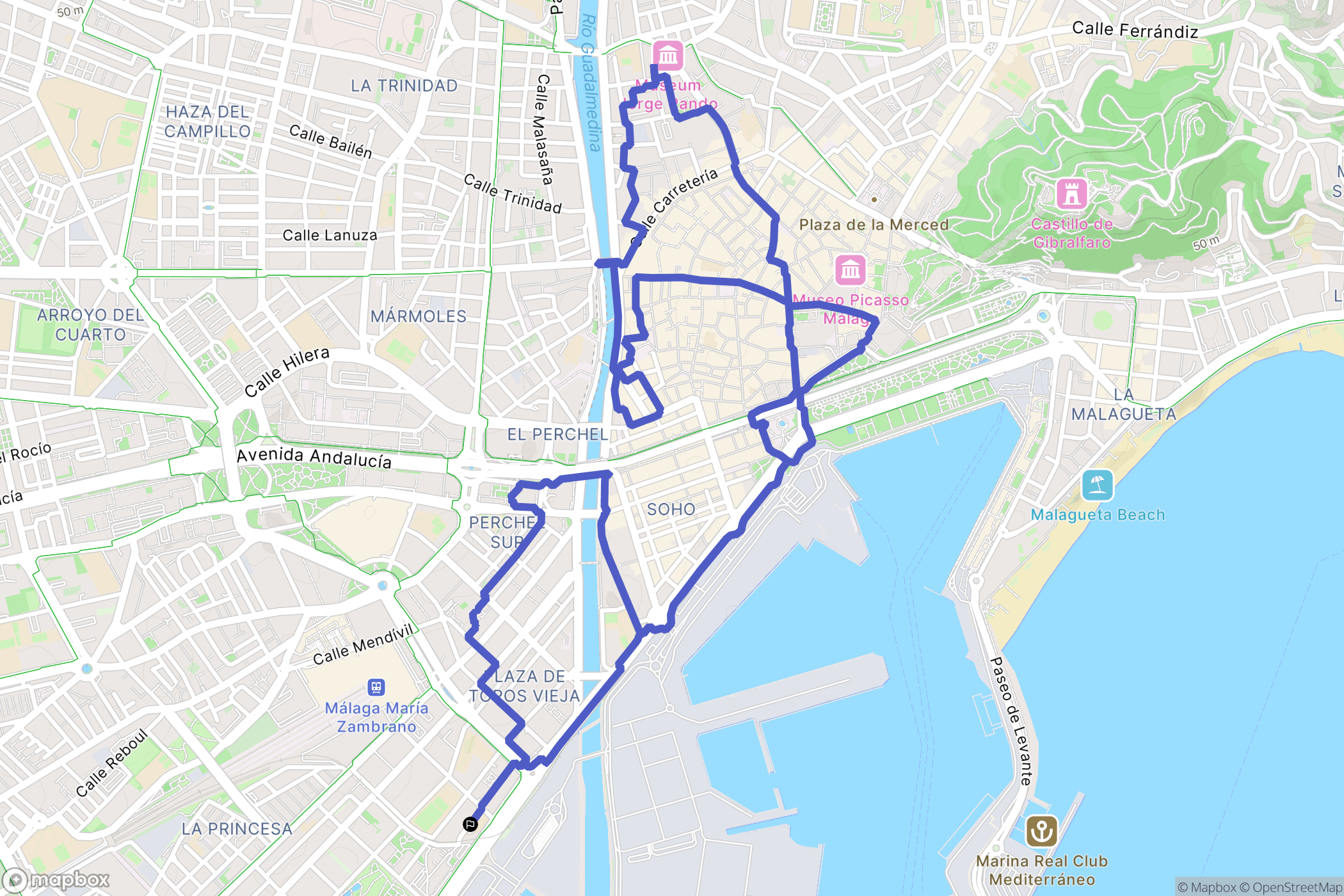 Málaga : carte du parcours de randonnée - Spain
