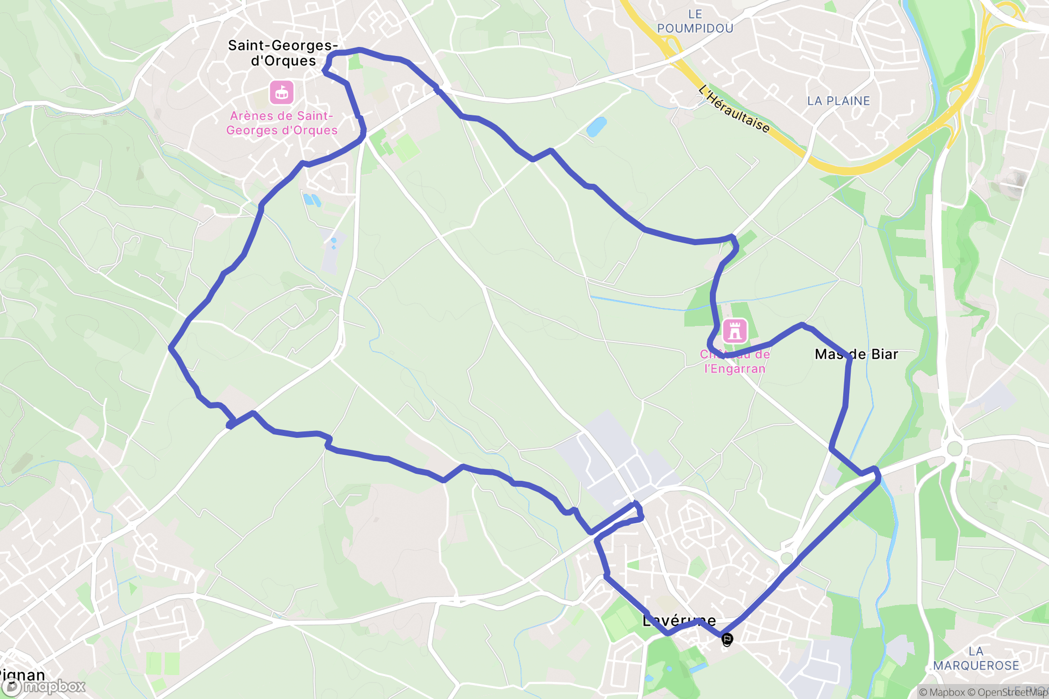 Lavérune : carte du parcours de randonnée - France