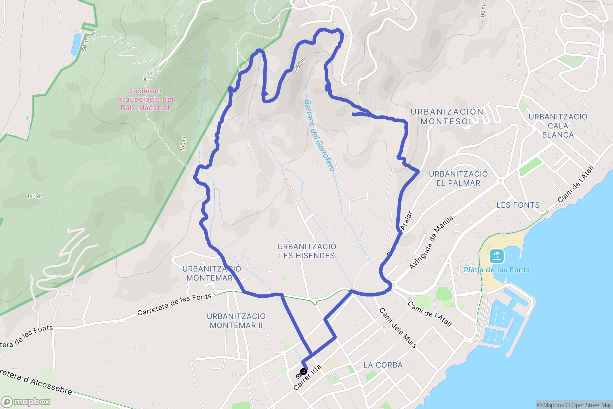 Alcossebre : carte du parcours de randonnée - Spain
