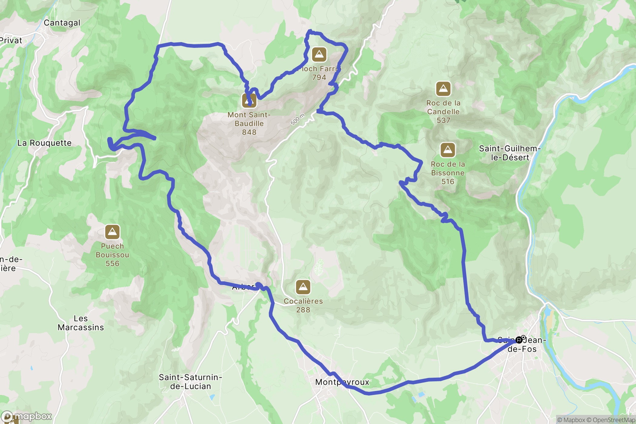 Saint-Jean-de-Fos : carte du parcours de randonnée - France