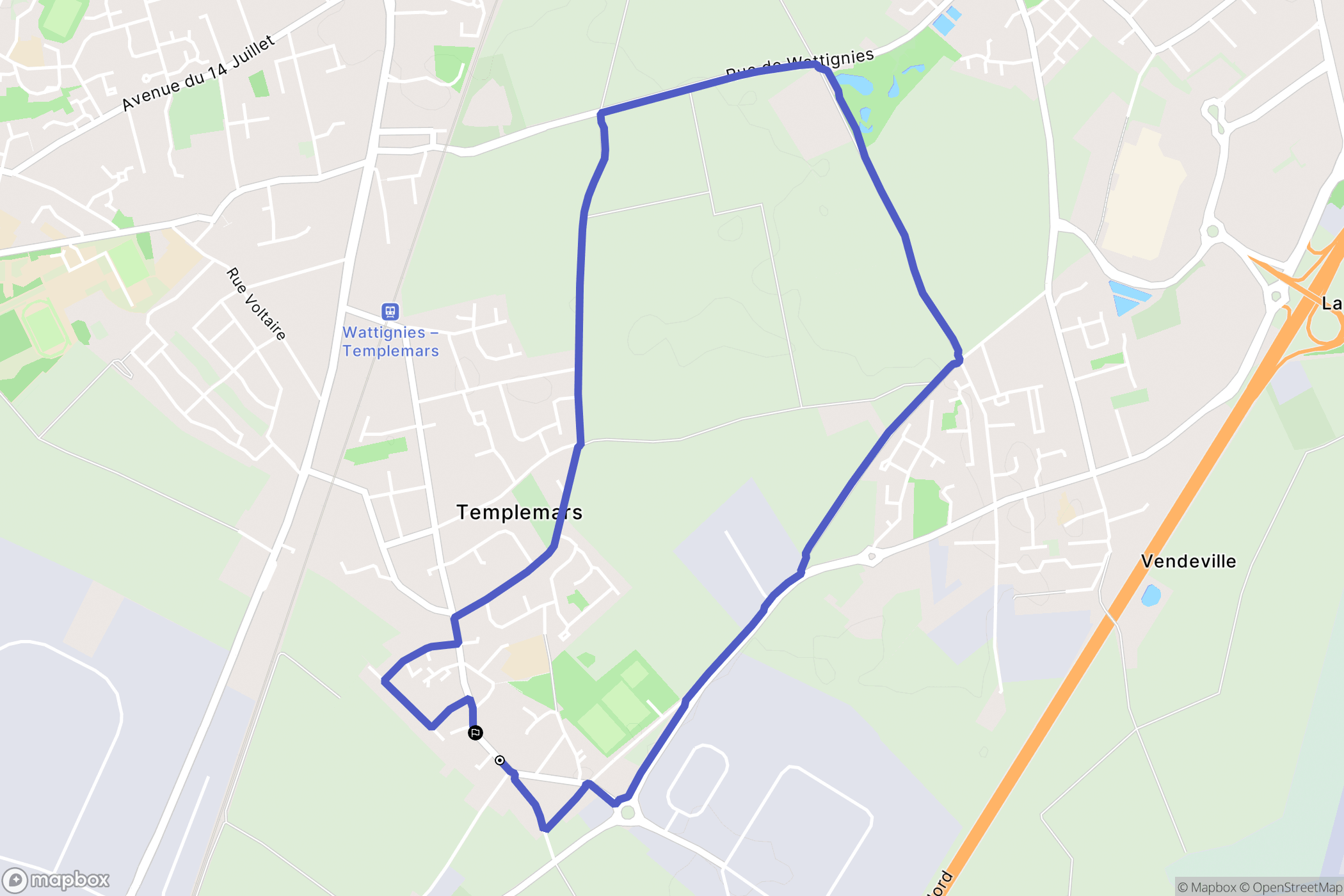 Templemars : carte du parcours de randonnée - France