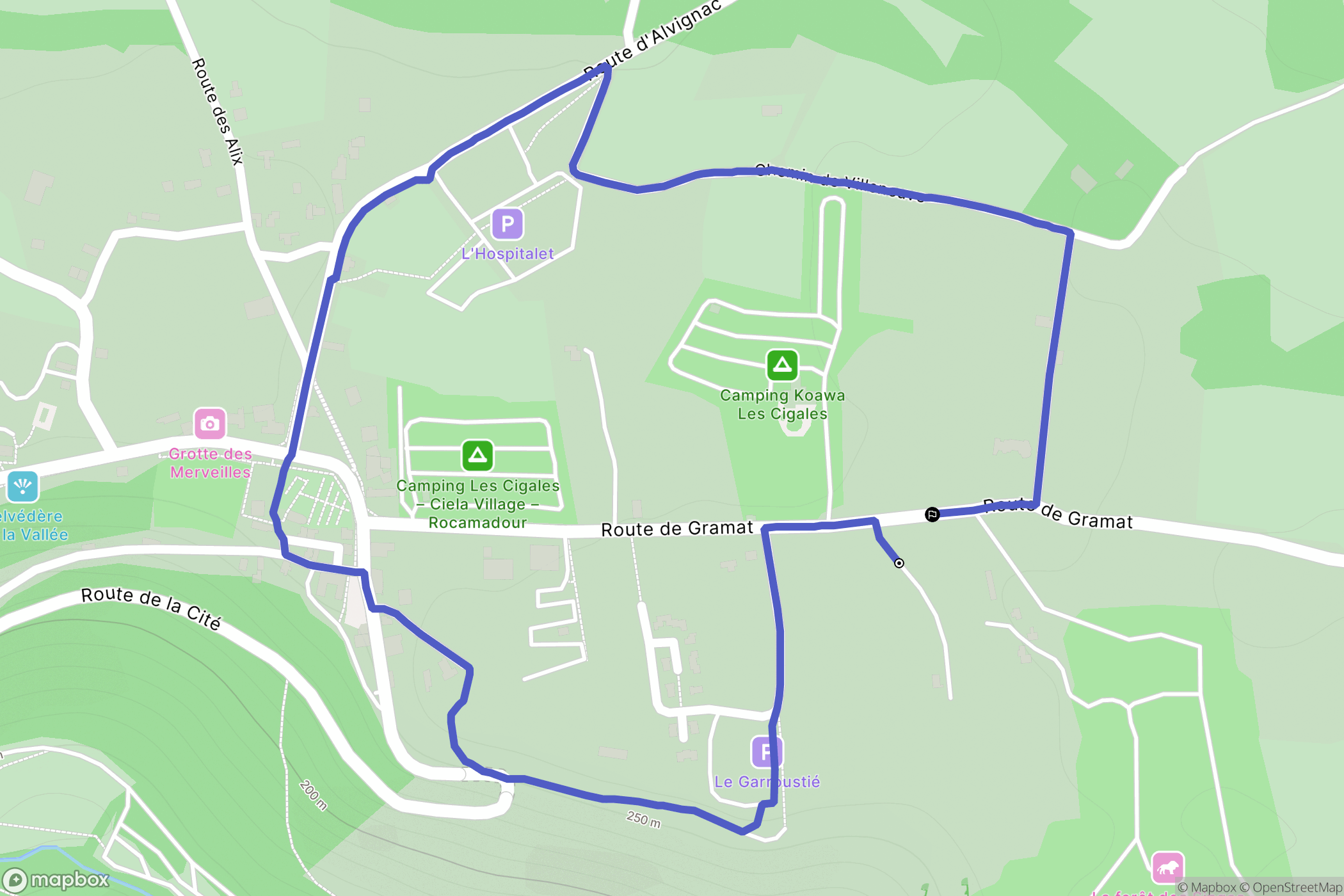 Rocamadour : carte du parcours de randonnée - France