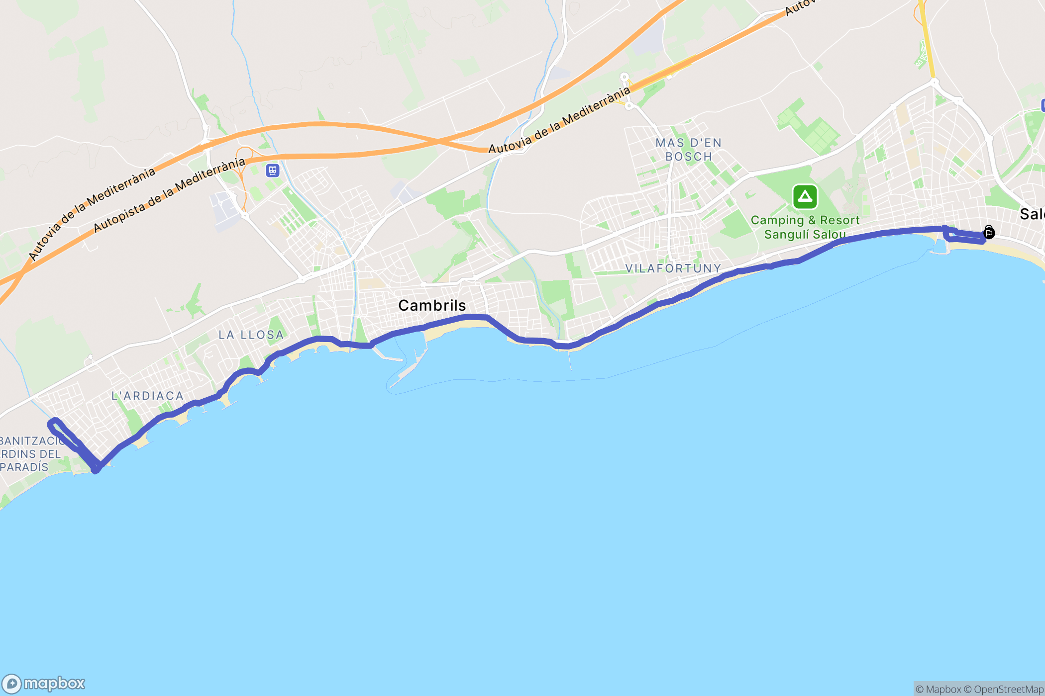 Salou : carte du parcours de randonnée - Spain