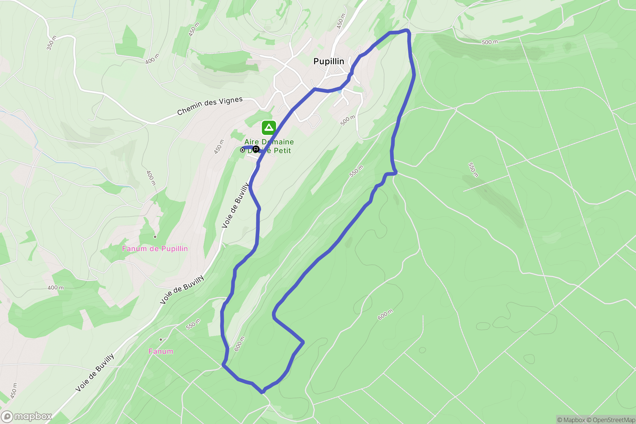 Pupillin : carte du parcours de randonnée - France