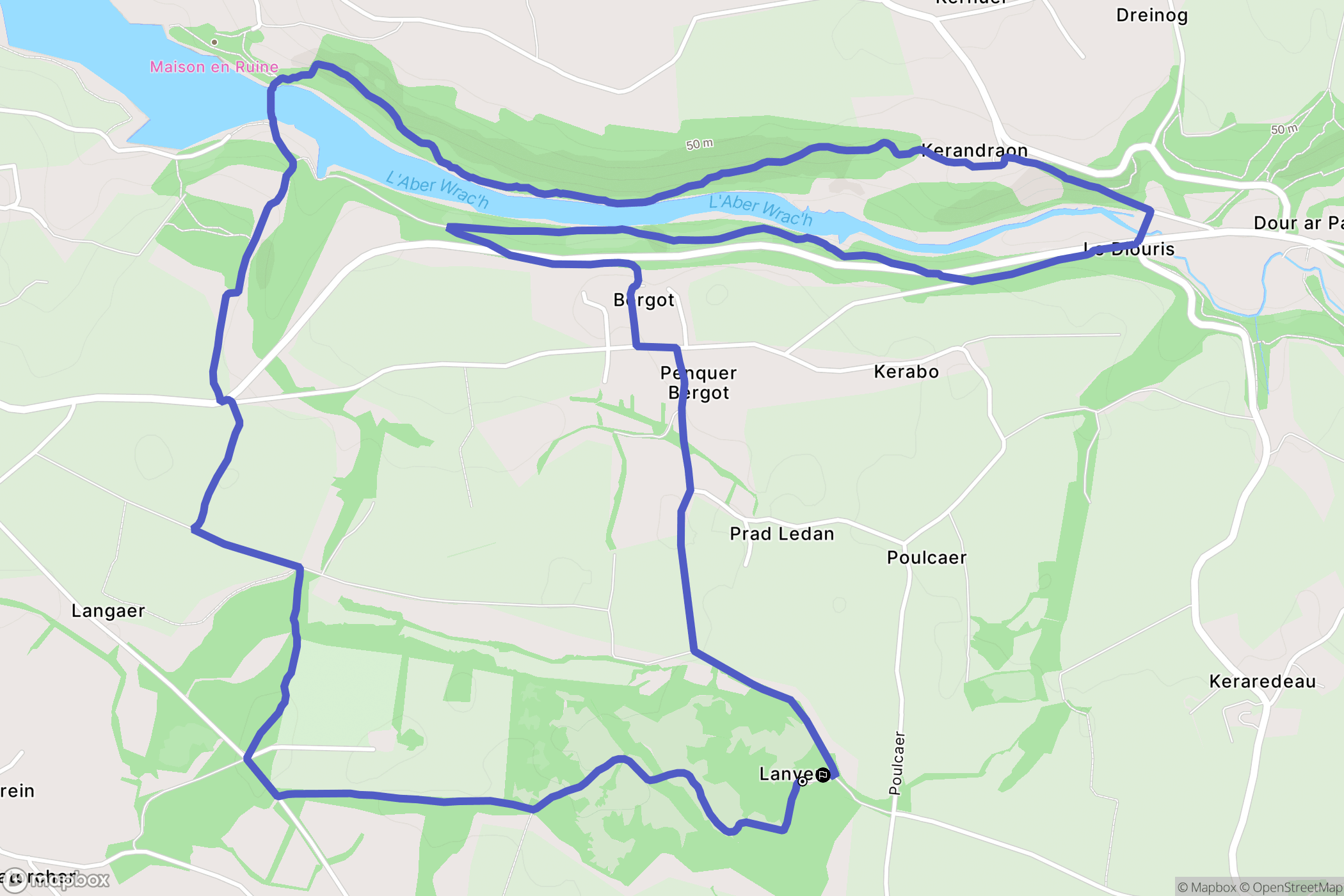 Plouvien : carte du parcours de randonnée - France