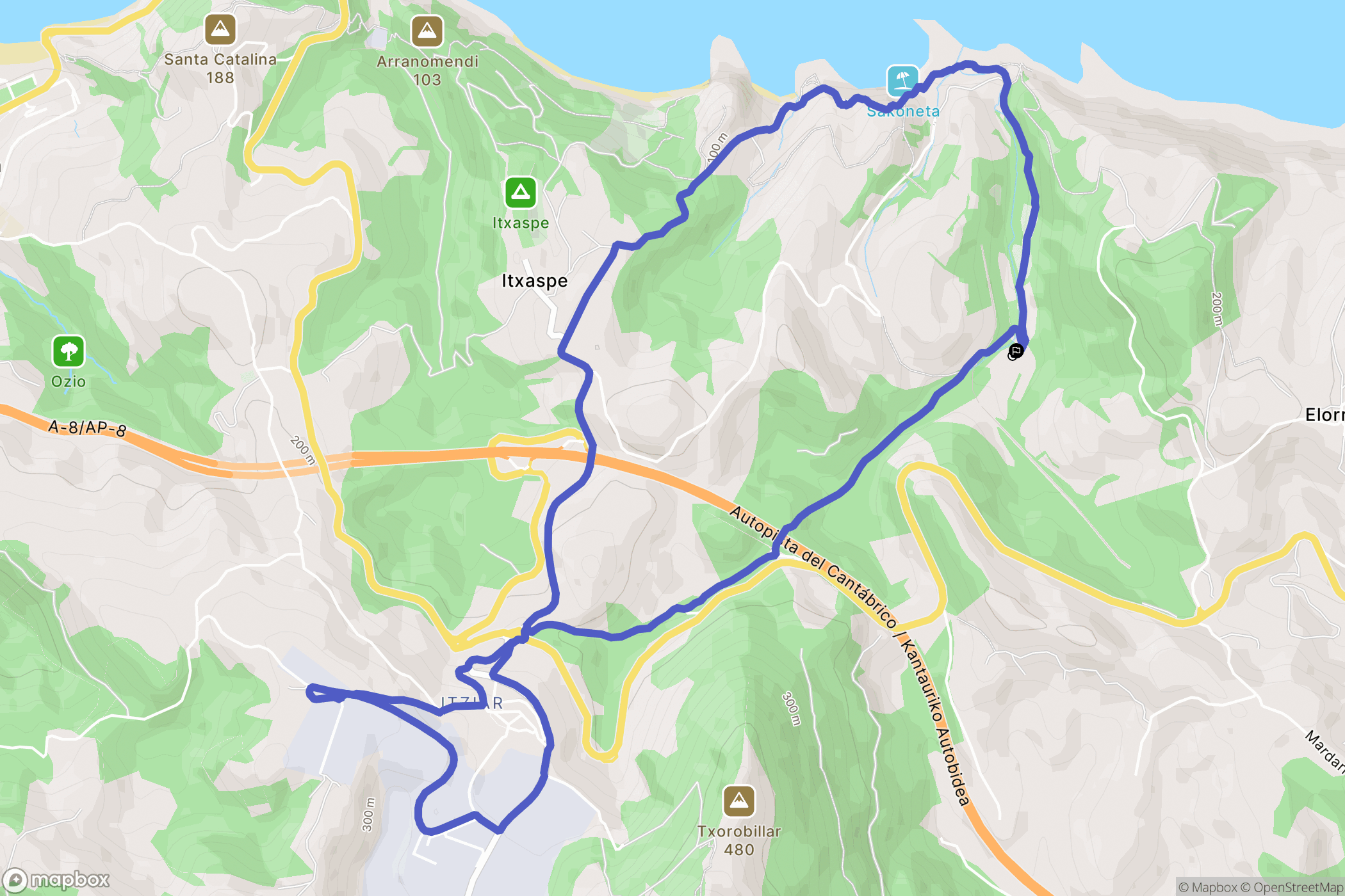 Deba : carte du parcours de randonnée - Spain