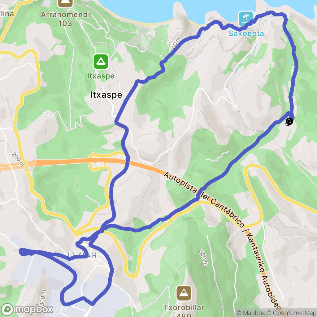 Deba : carte du parcours de randonnée - Spain