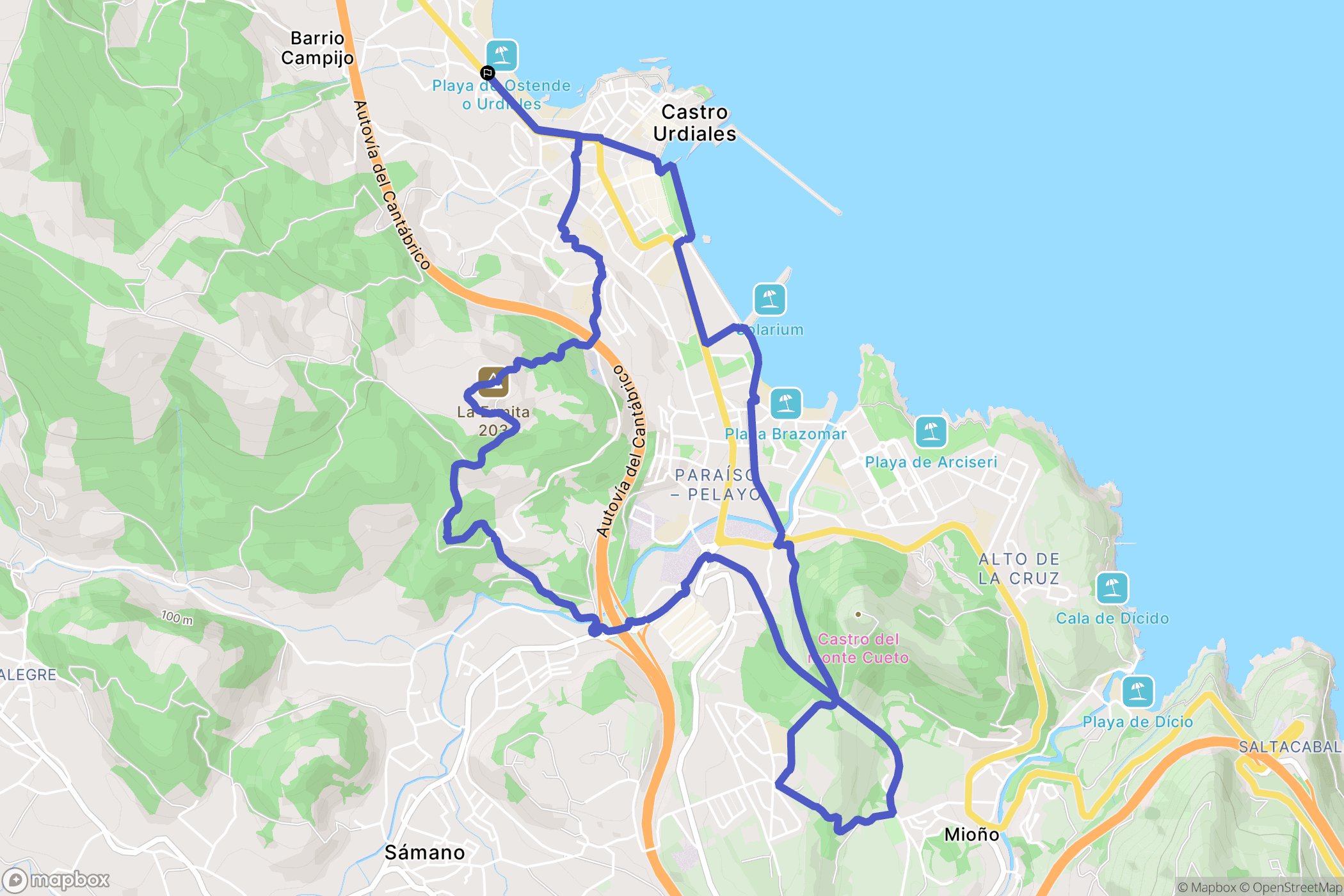 Castro-Urdiales : carte du parcours de randonnée - Spain