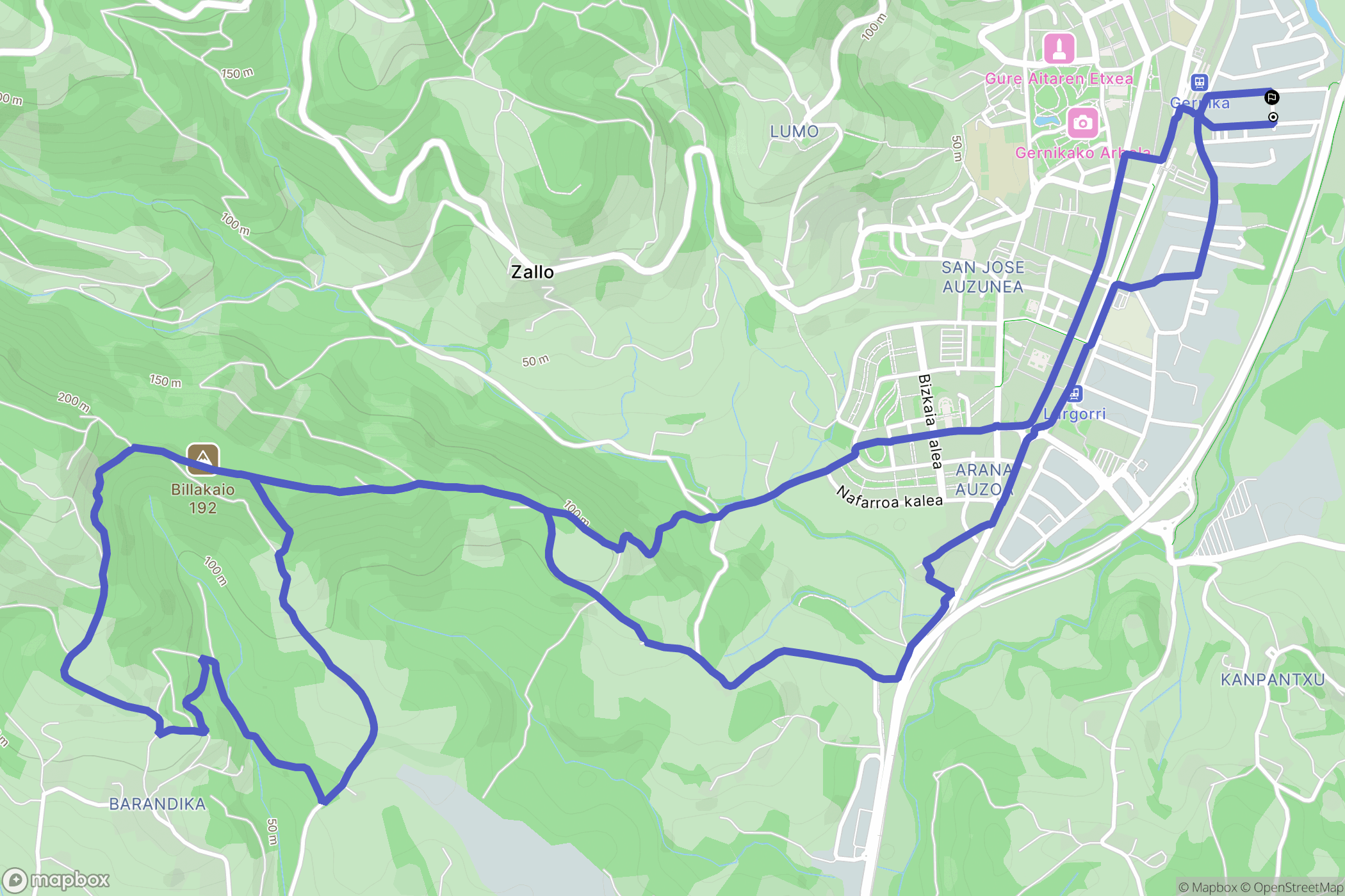 Guernica-Luno : carte du parcours de randonnée - Spain