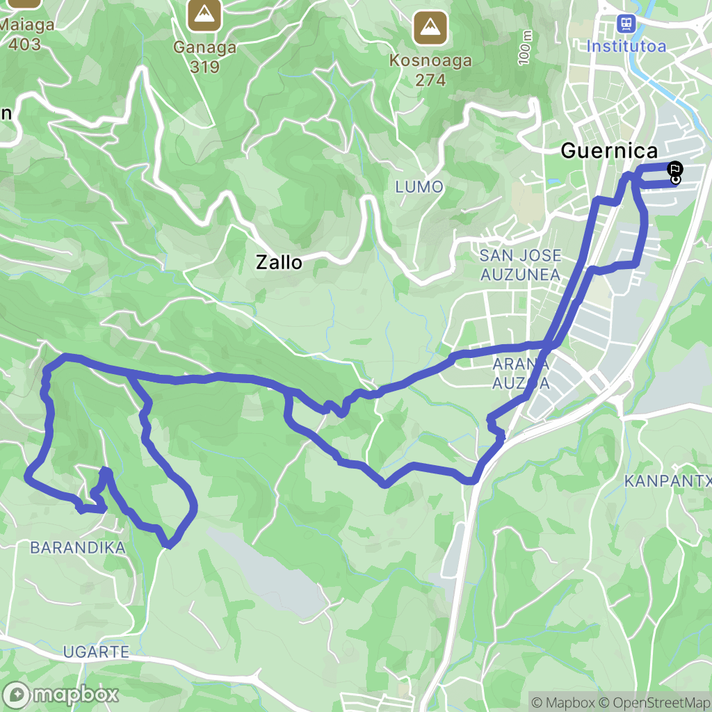 Guernica-Luno : carte du parcours de randonnée - Spain