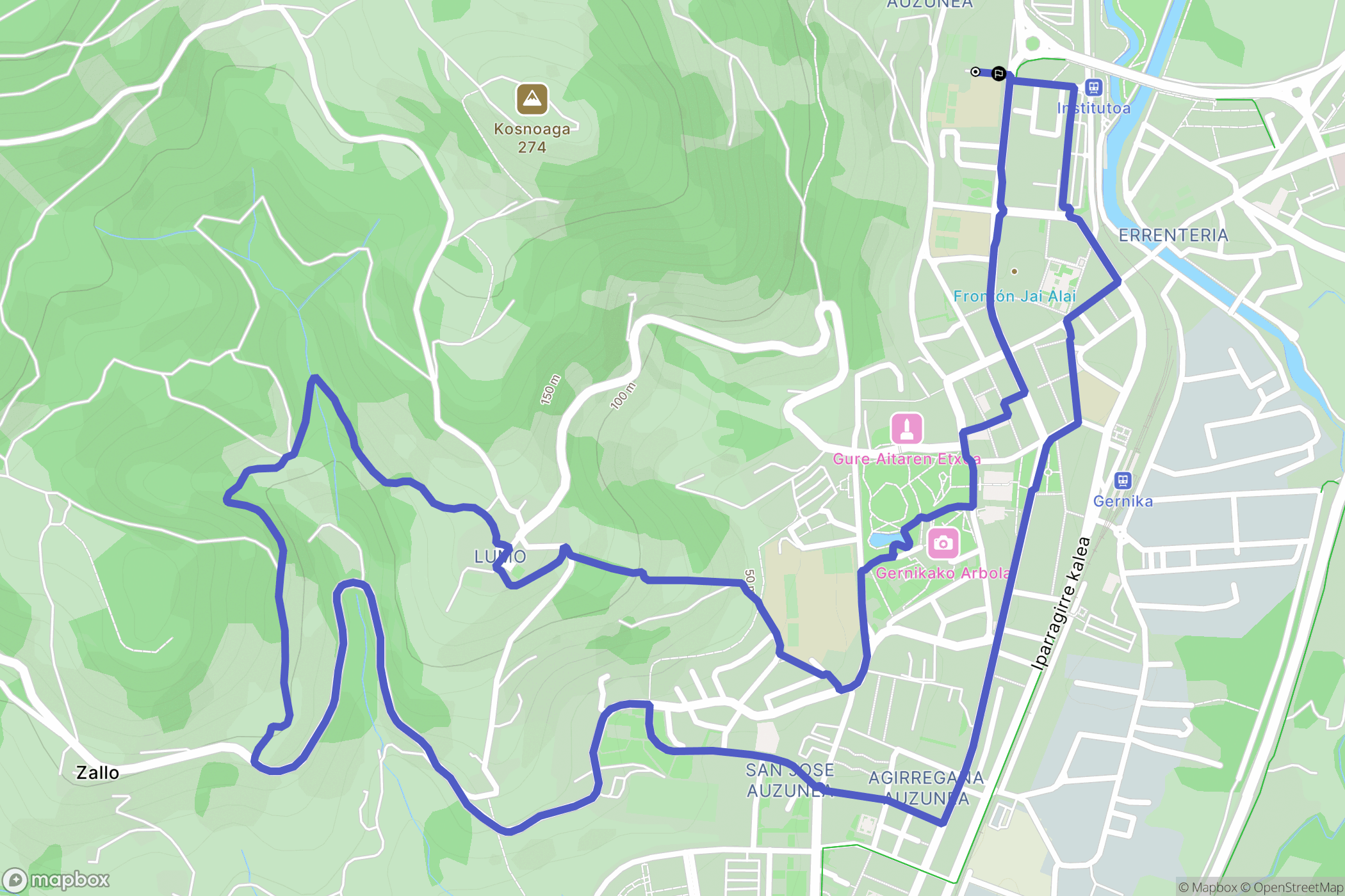Gernika-Lumo : carte du parcours de randonnée - Spain