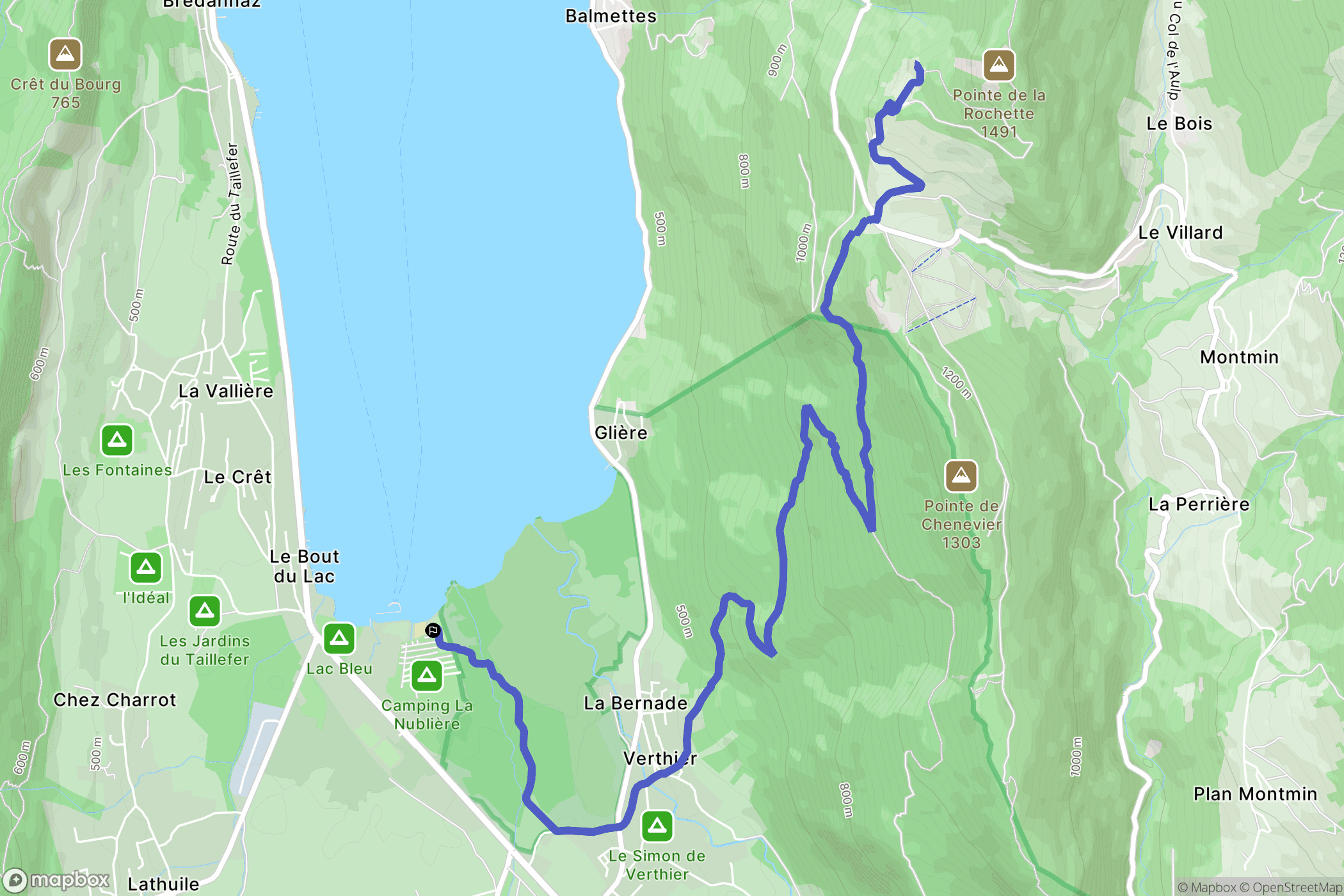 Doussard : carte du parcours de randonnée - France