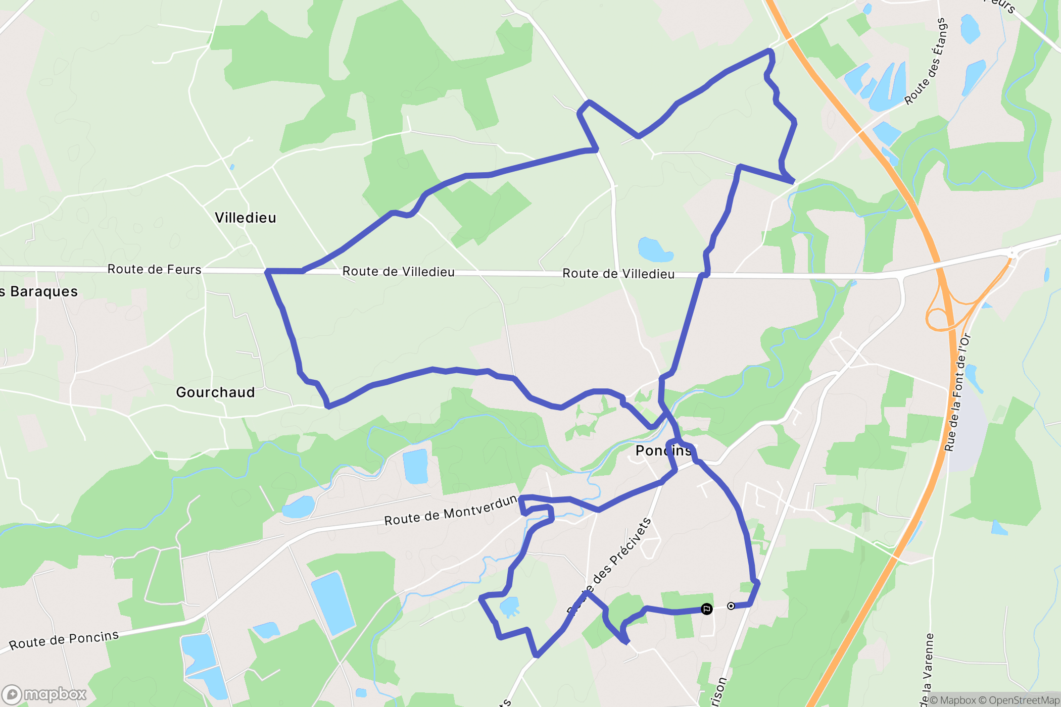 Poncins : carte du parcours de randonnée - France