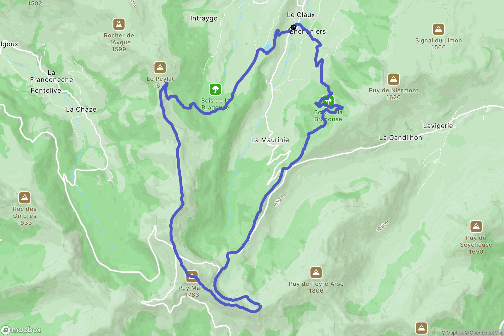 Le Claux : carte du parcours de randonnée - France