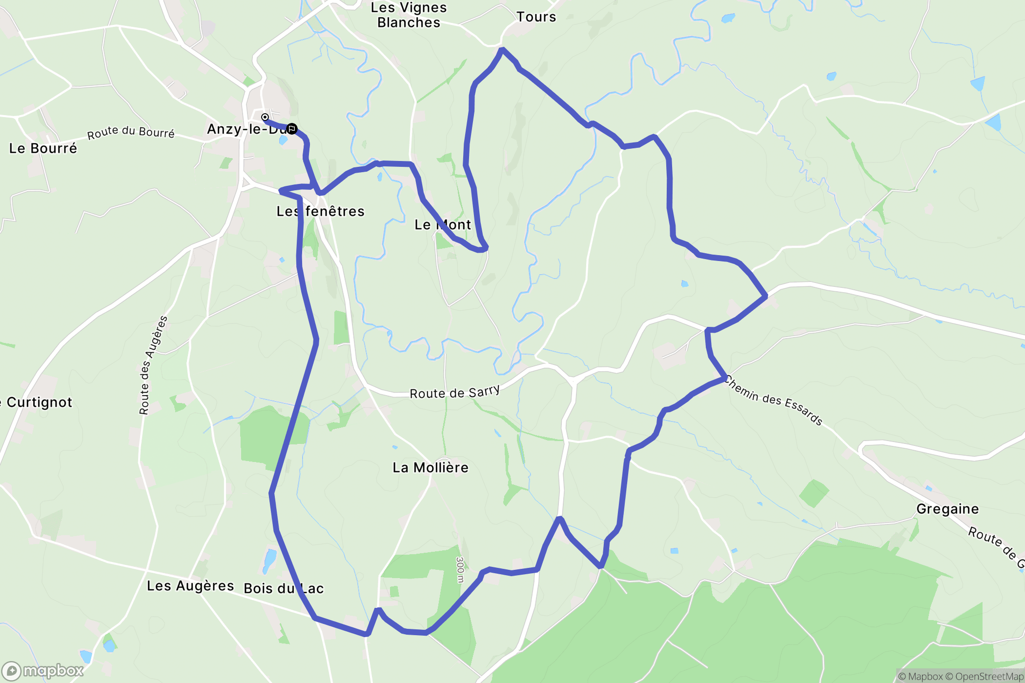Anzy-le-Duc : carte du parcours de randonnée - France