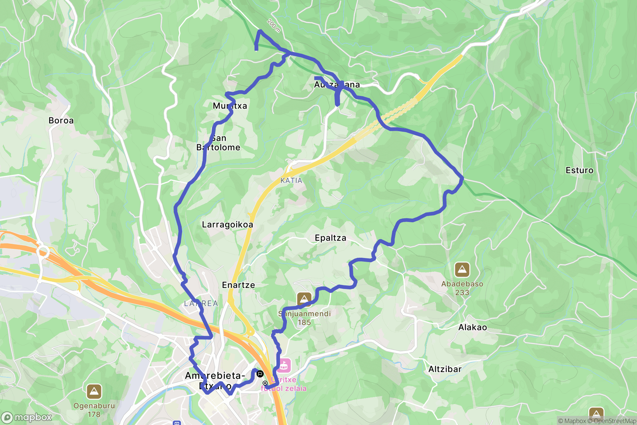 Amorebieta-Etxano : carte du parcours de randonnée - Spain