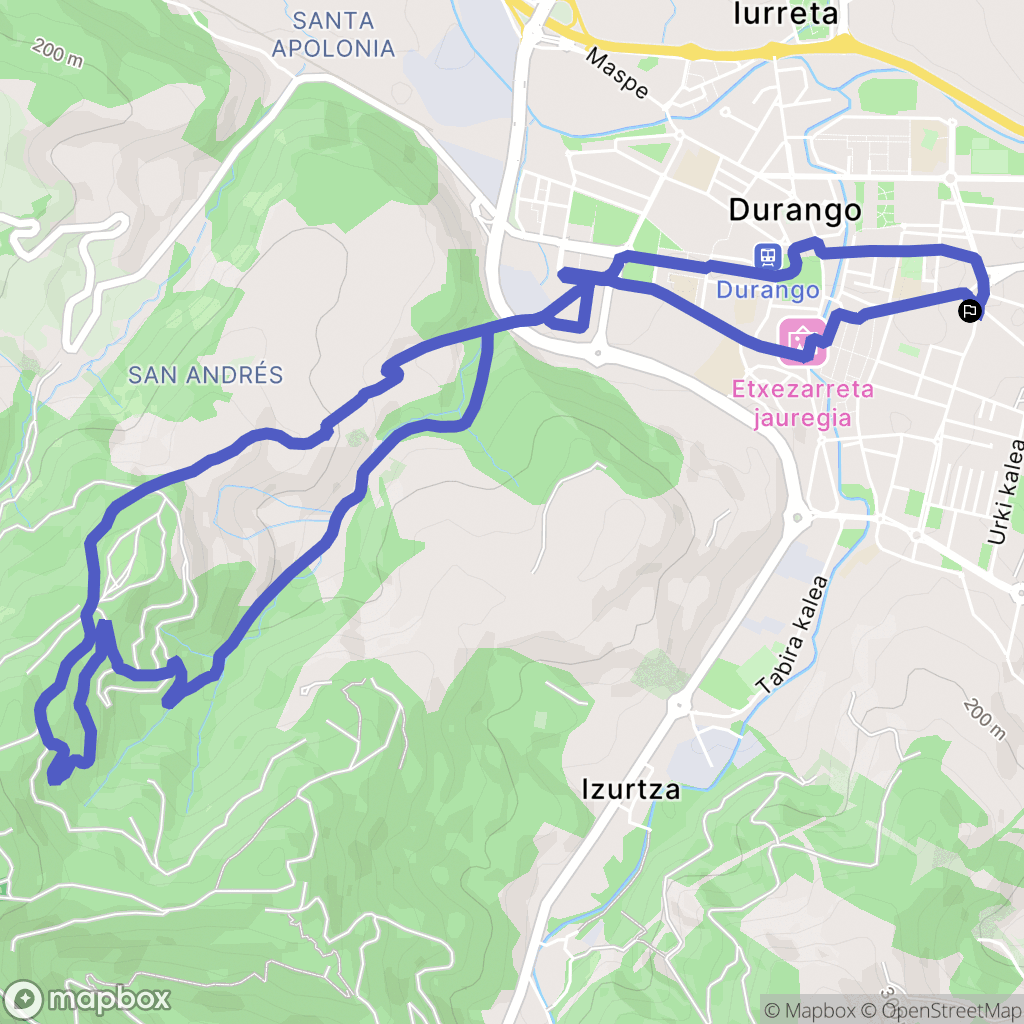 Durango : carte du parcours de randonnée - Spain