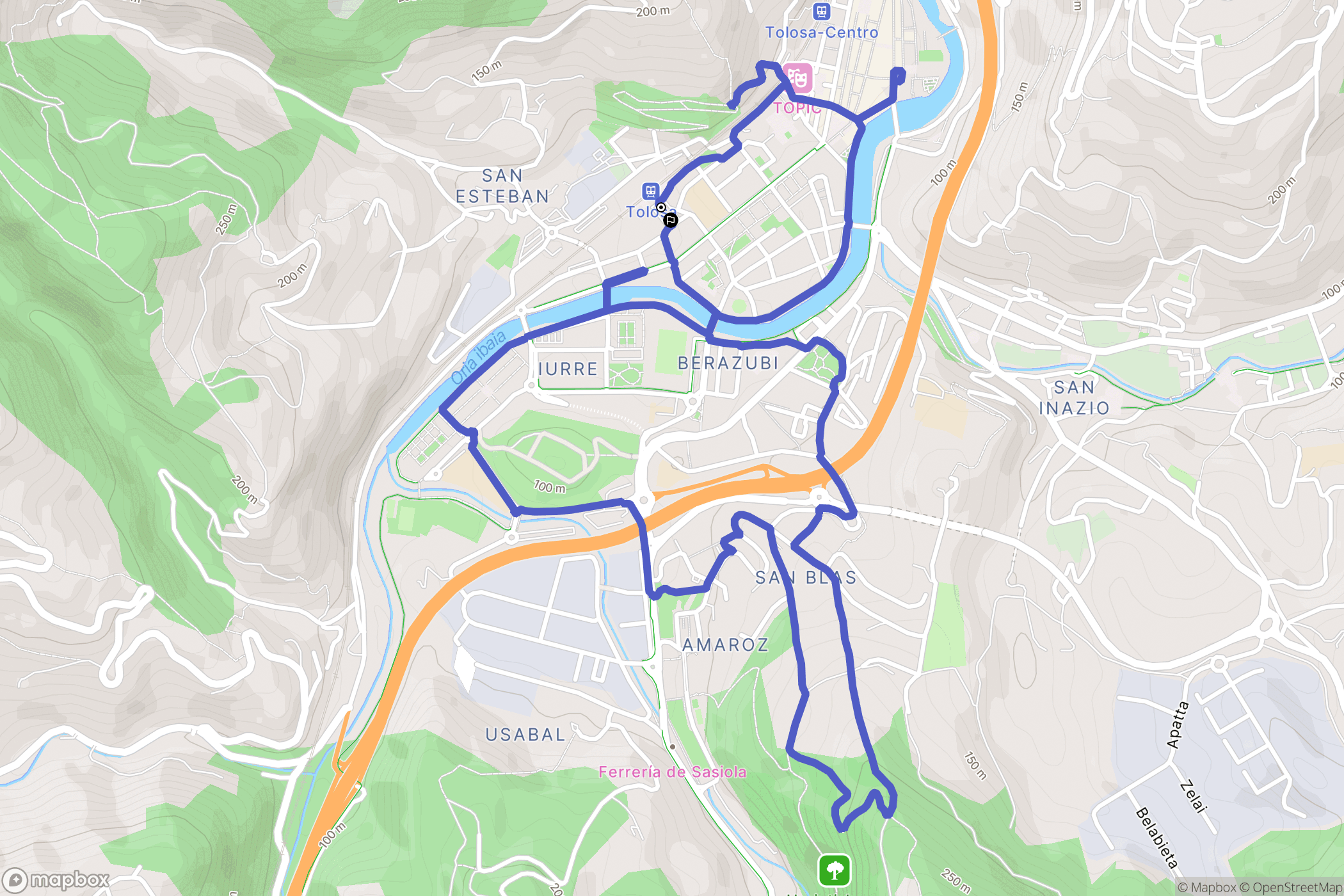 Tolosa : carte du parcours de randonnée - Spain
