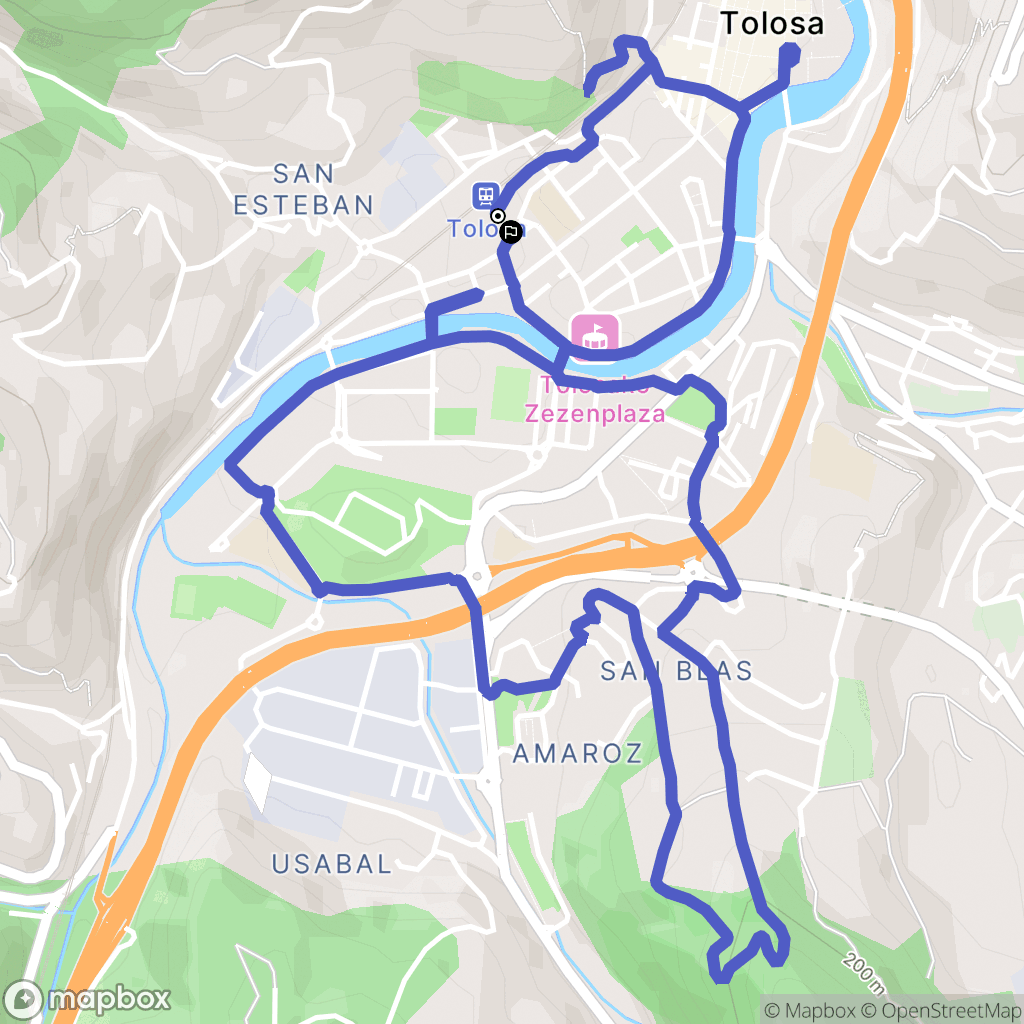 Tolosa : carte du parcours de randonnée - Spain