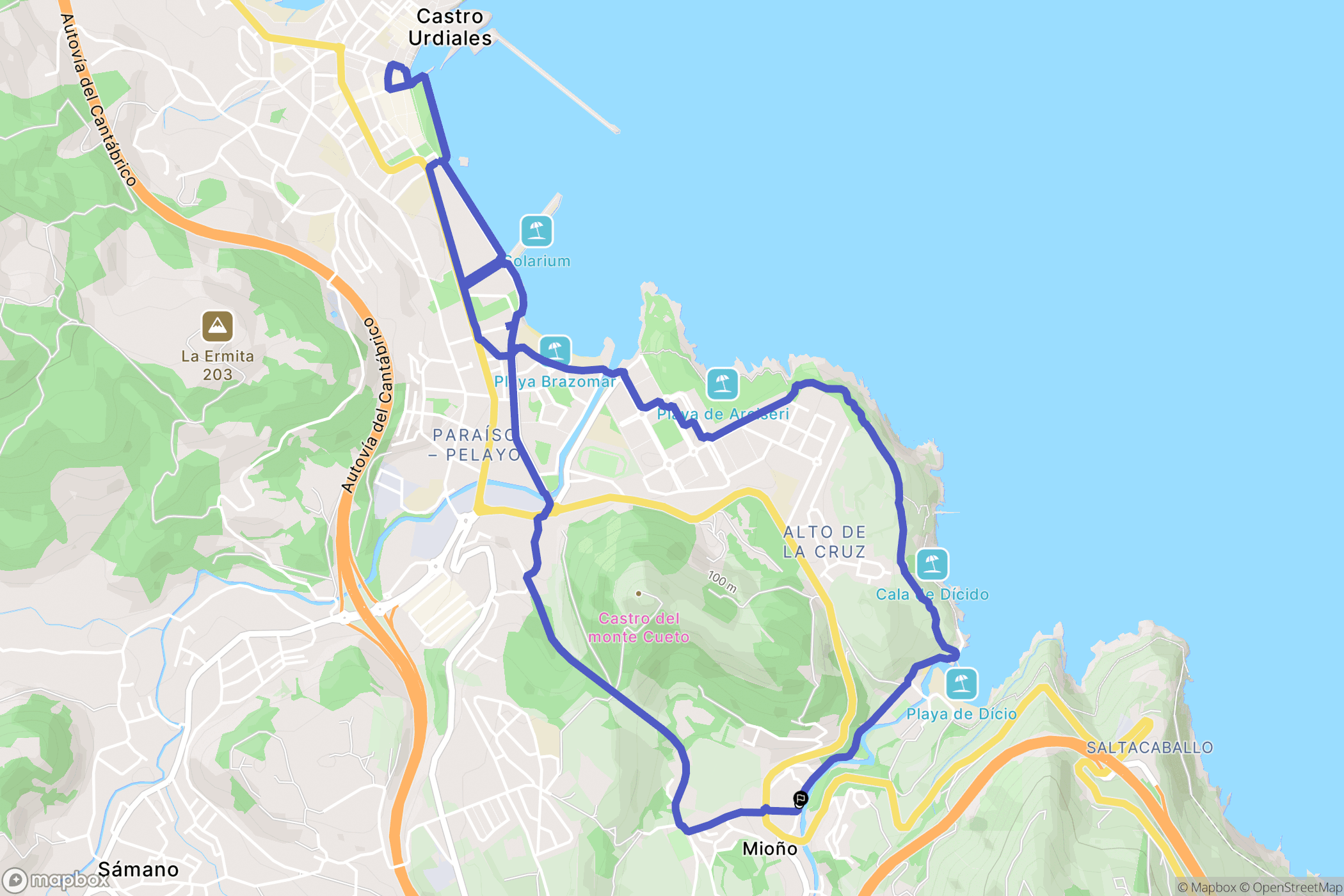 Castro-Urdiales : carte du parcours de randonnée - Spain