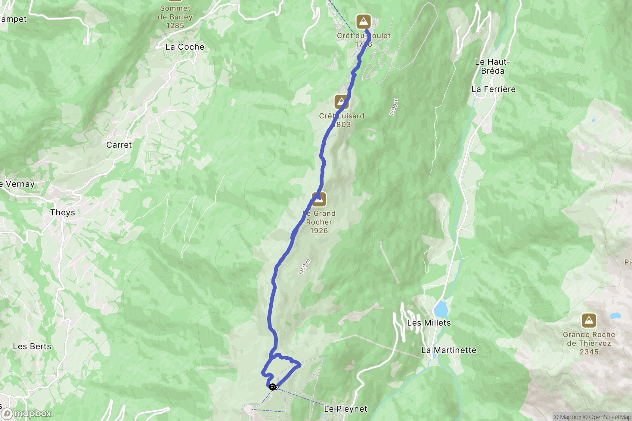 Le Haut-Bréda : carte du parcours de randonnée - France