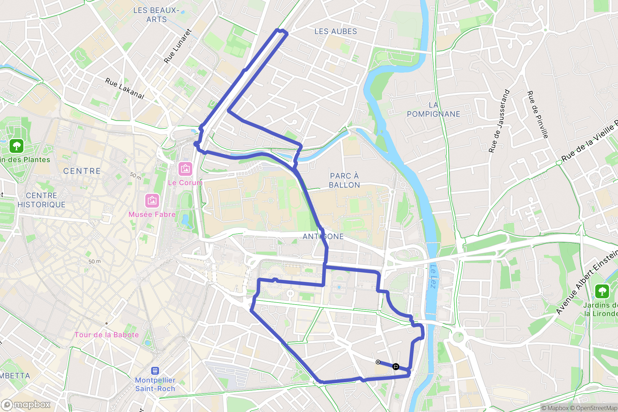 Montpellier : carte du parcours de randonnée - France