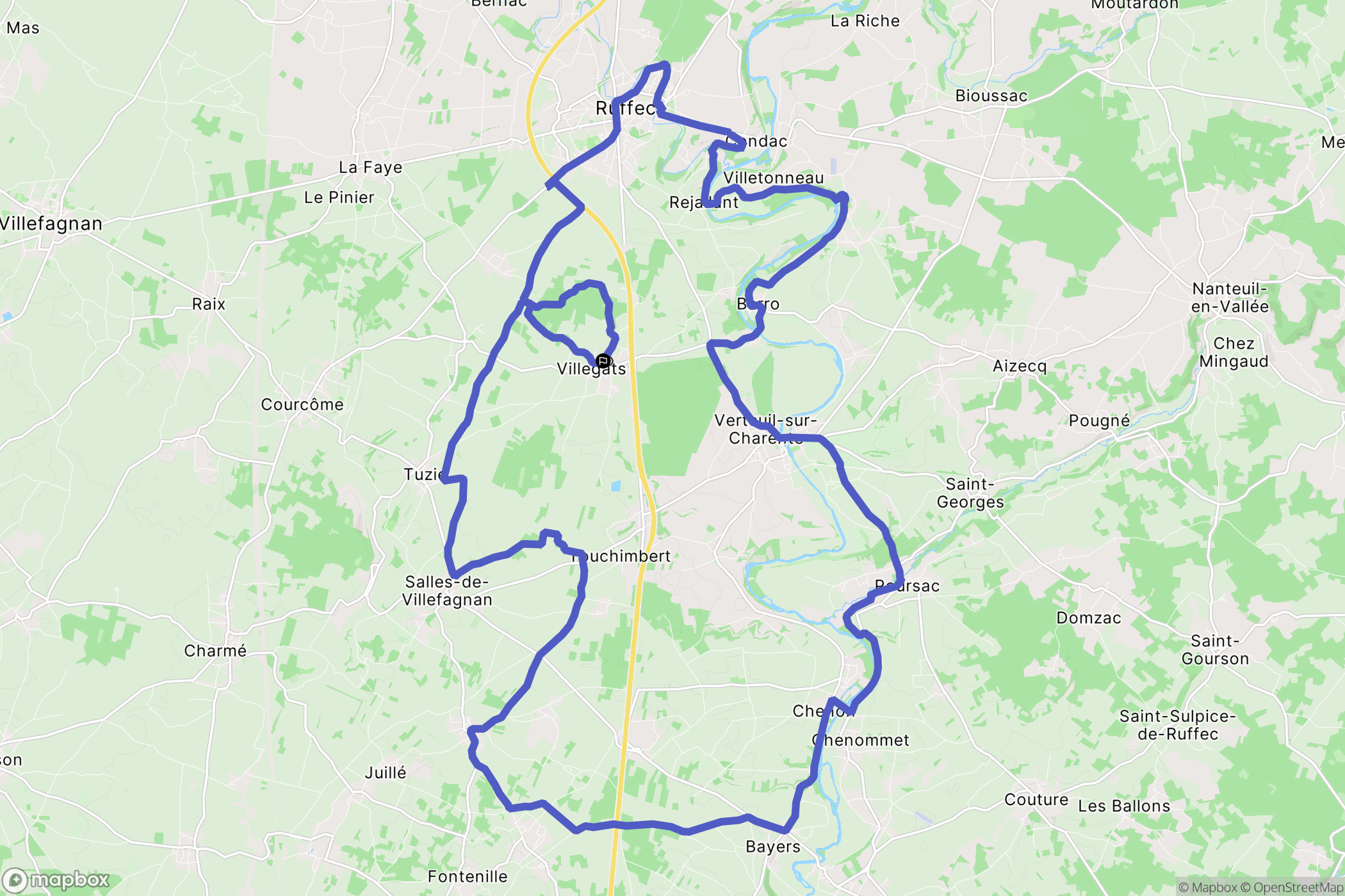 Courcôme : carte du parcours de randonnée - France