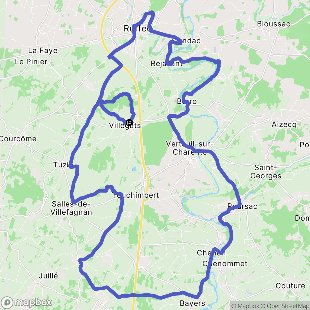 Courcôme : carte du parcours de randonnée - France