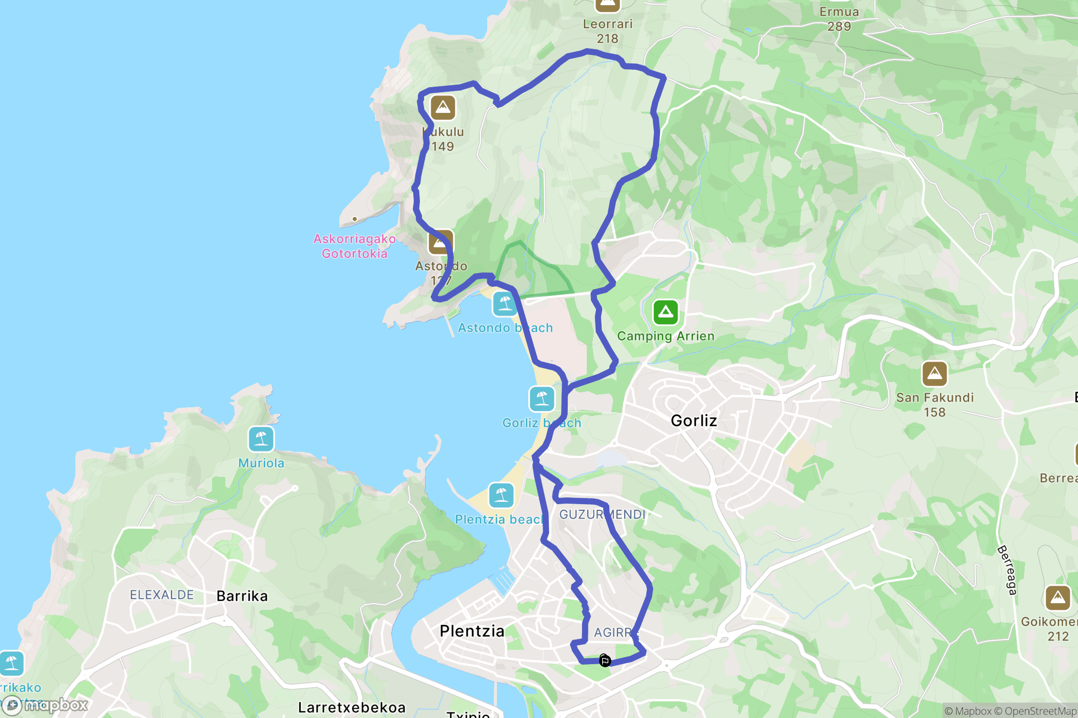 Agirre : carte du parcours de randonnée - Spain