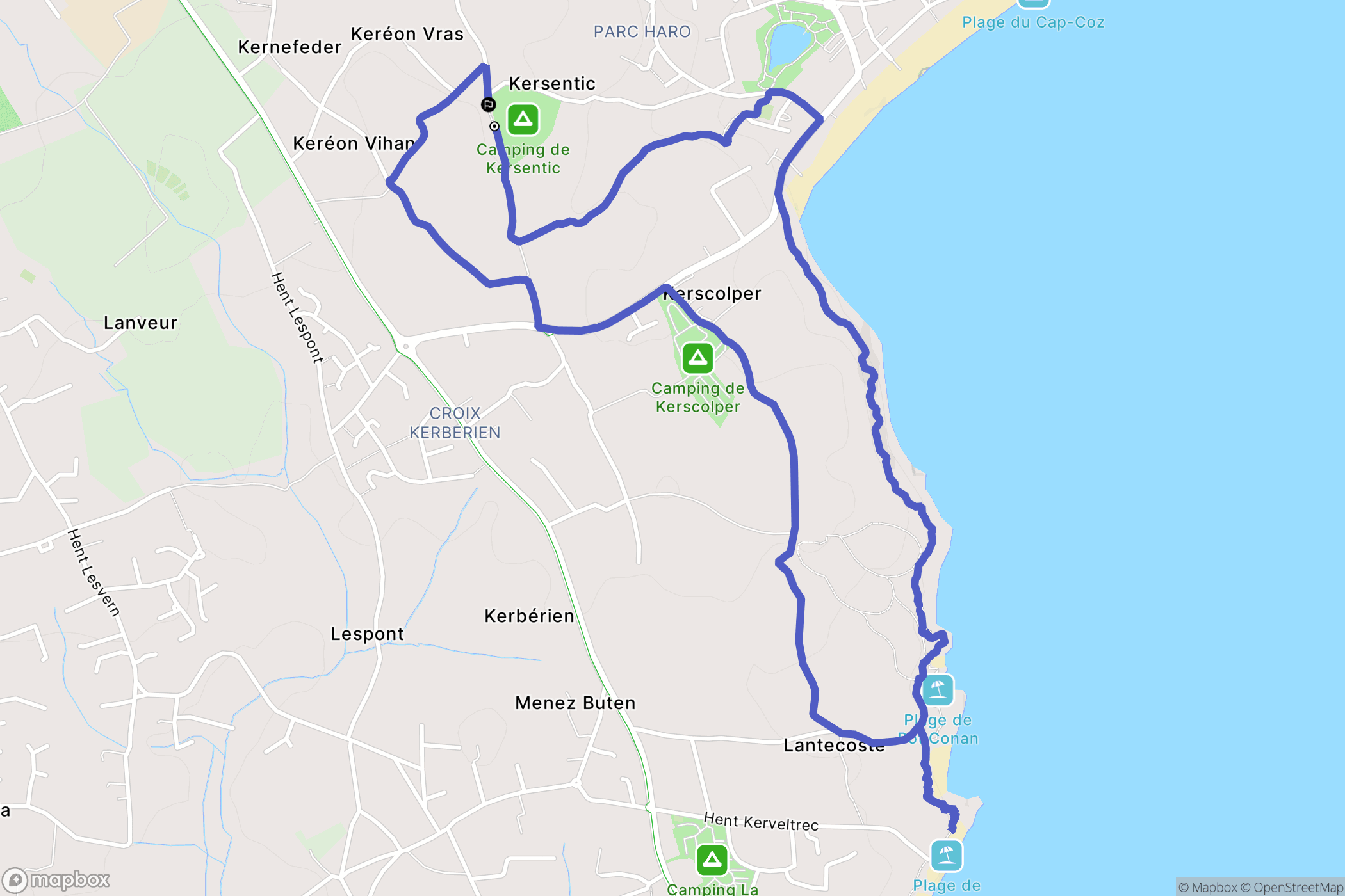 Fouesnant : carte du parcours de randonnée - France