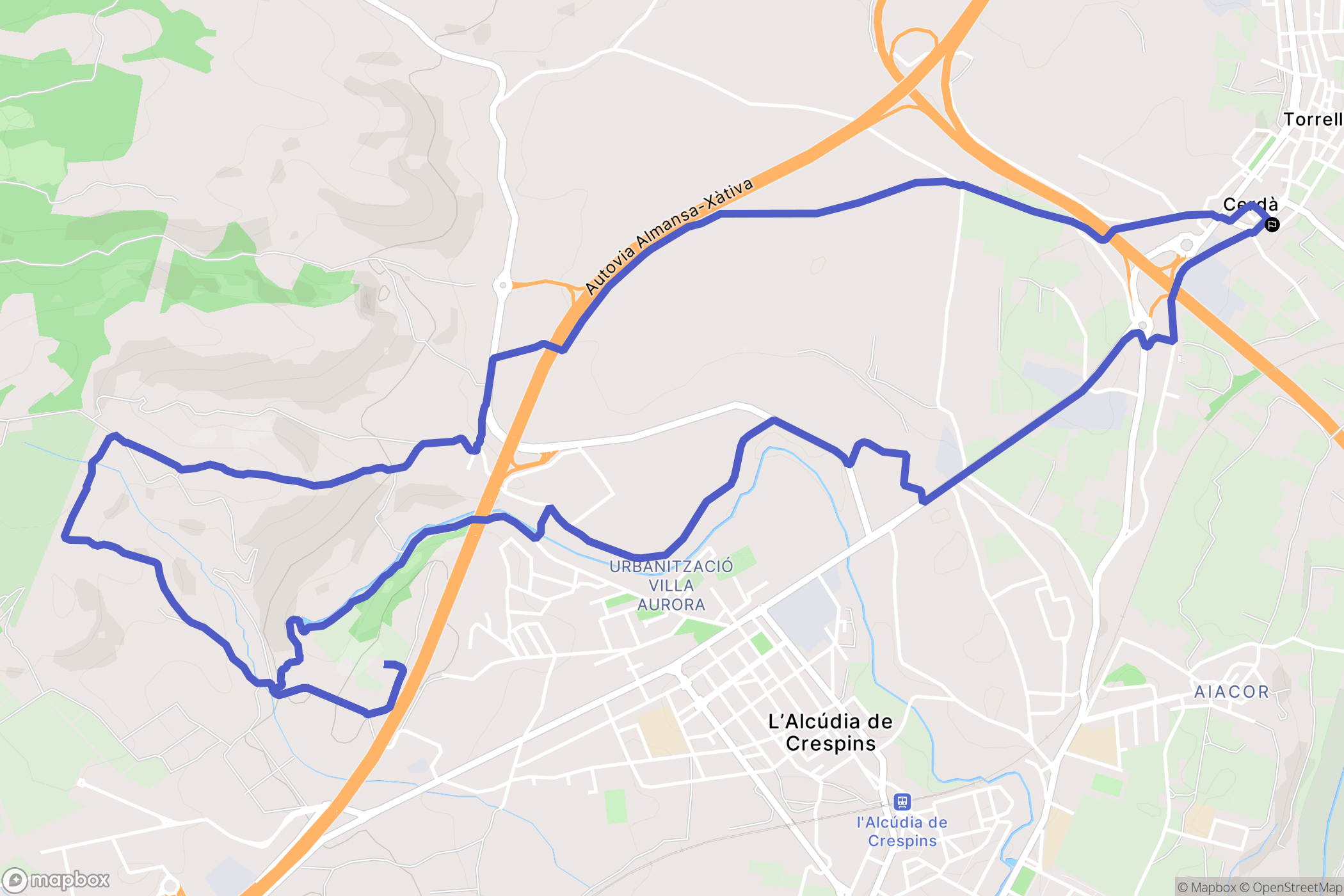 Cerdá : carte du parcours de randonnée - Spain