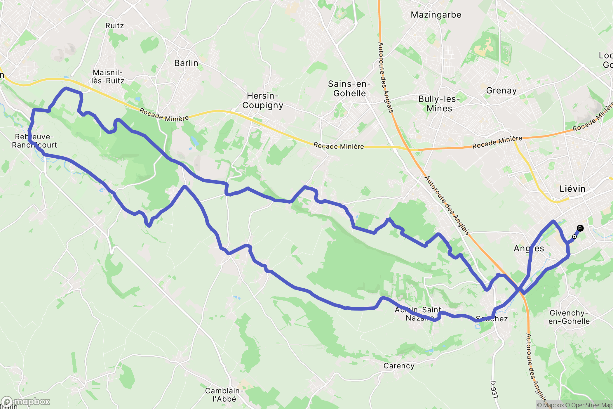 Liévin : carte du parcours de randonnée - France