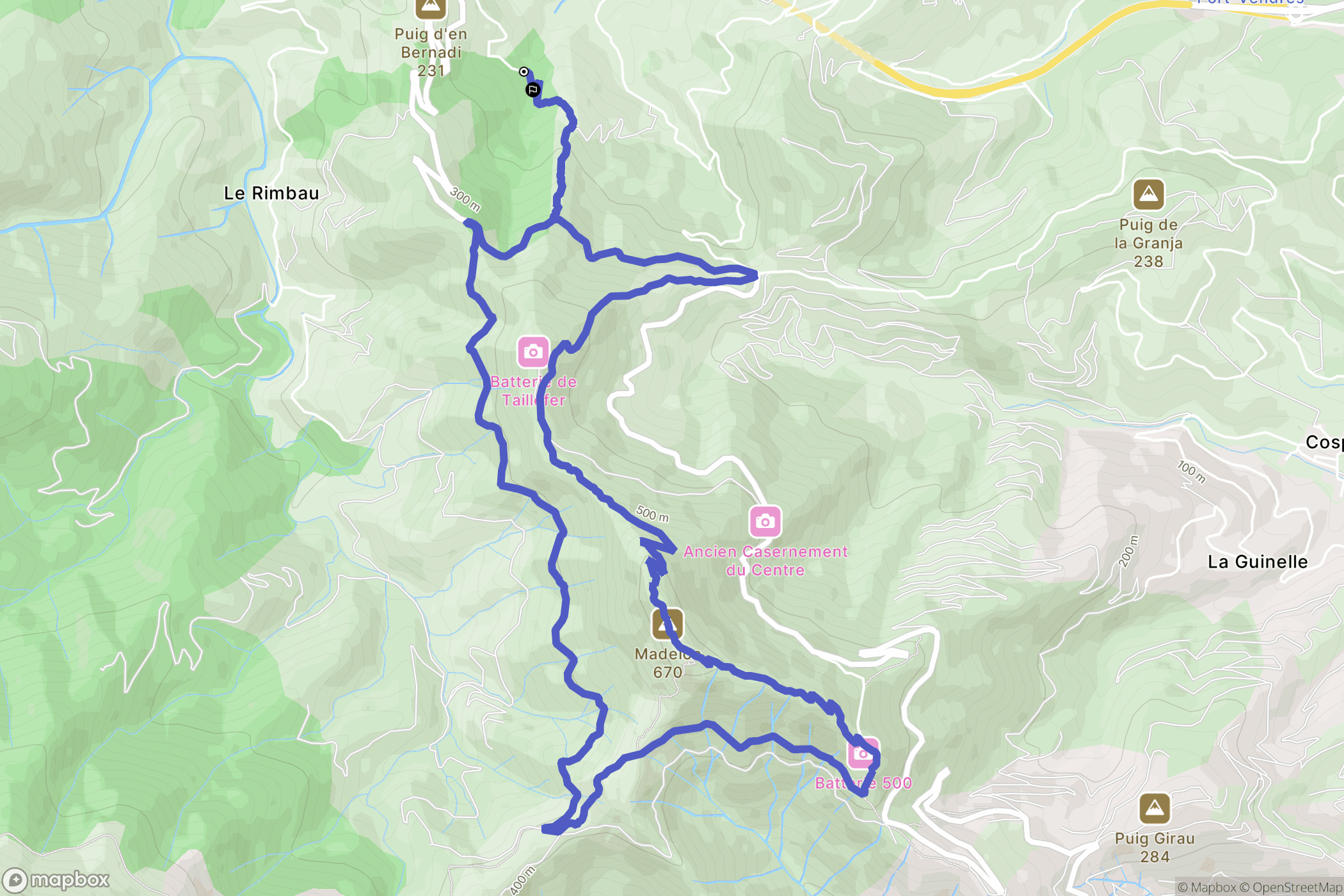 Collioure : carte du parcours de randonnée - France