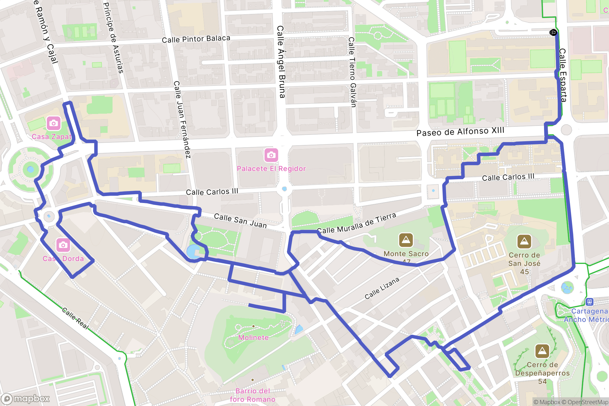 Cartagena : carte du parcours de randonnée - Spain