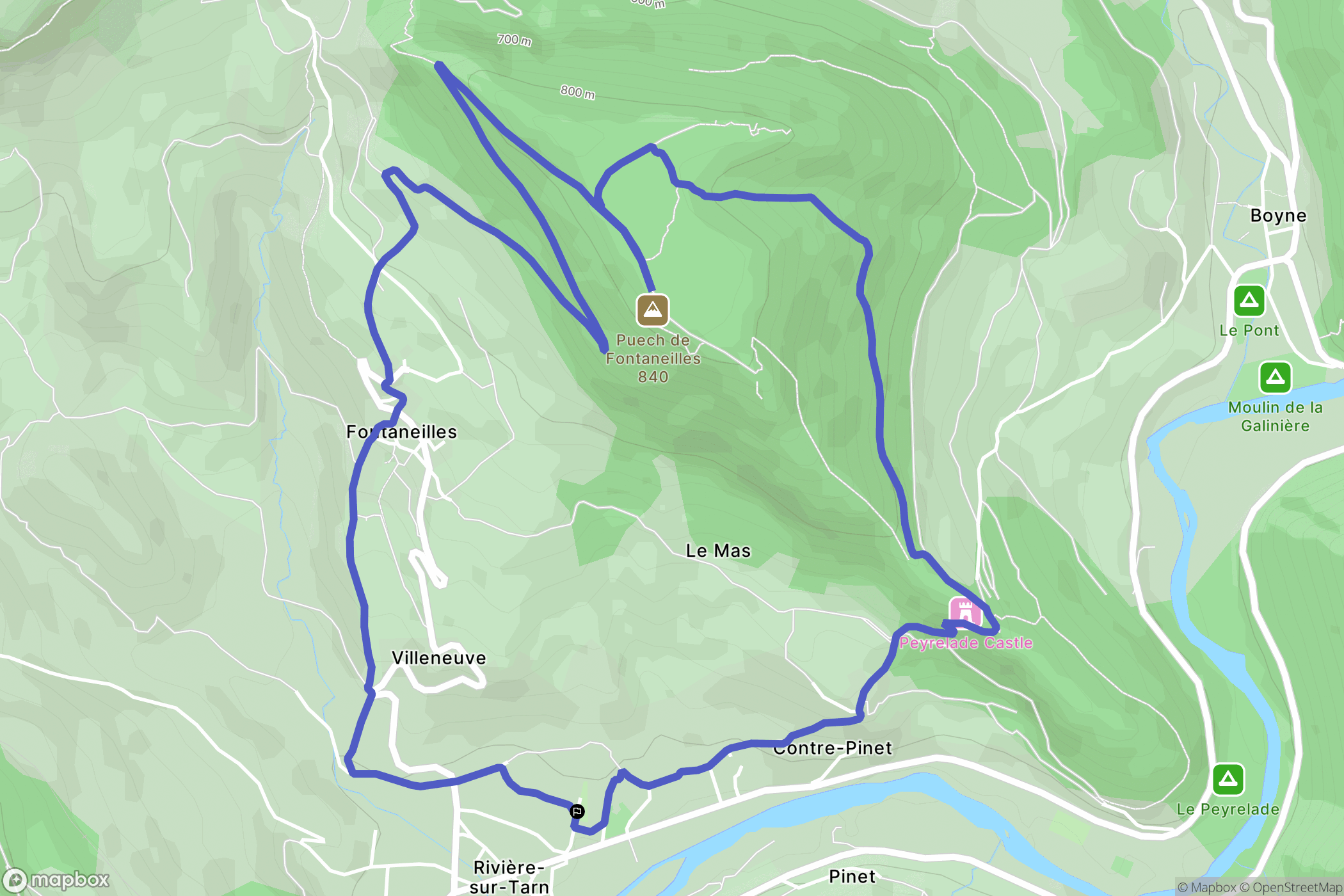 Rivière-sur-Tarn : carte du parcours de randonnée - France